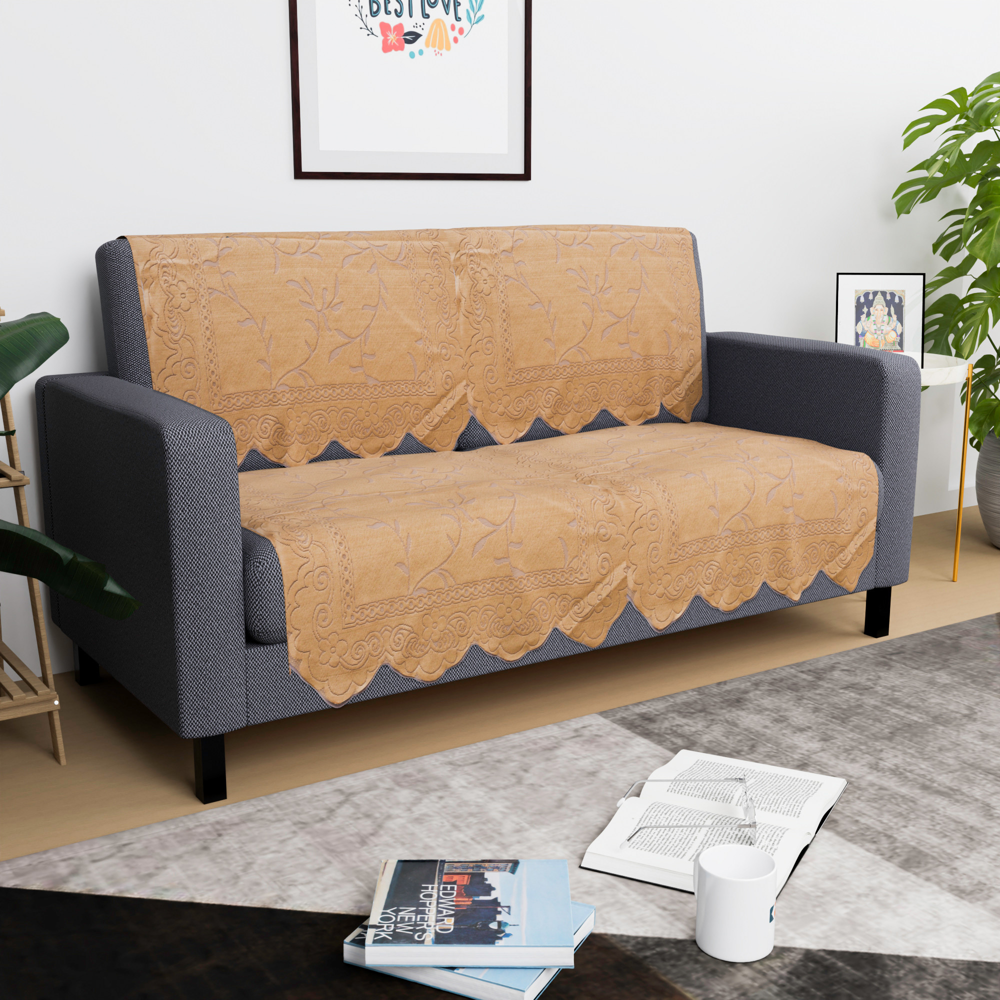 Kuber Industries  Stylish  Durable Cotton Sofa Covers   Washable Sofa ProtectorMat  Slipcover for Hall Living Room  Office  Ginger Design - Golden