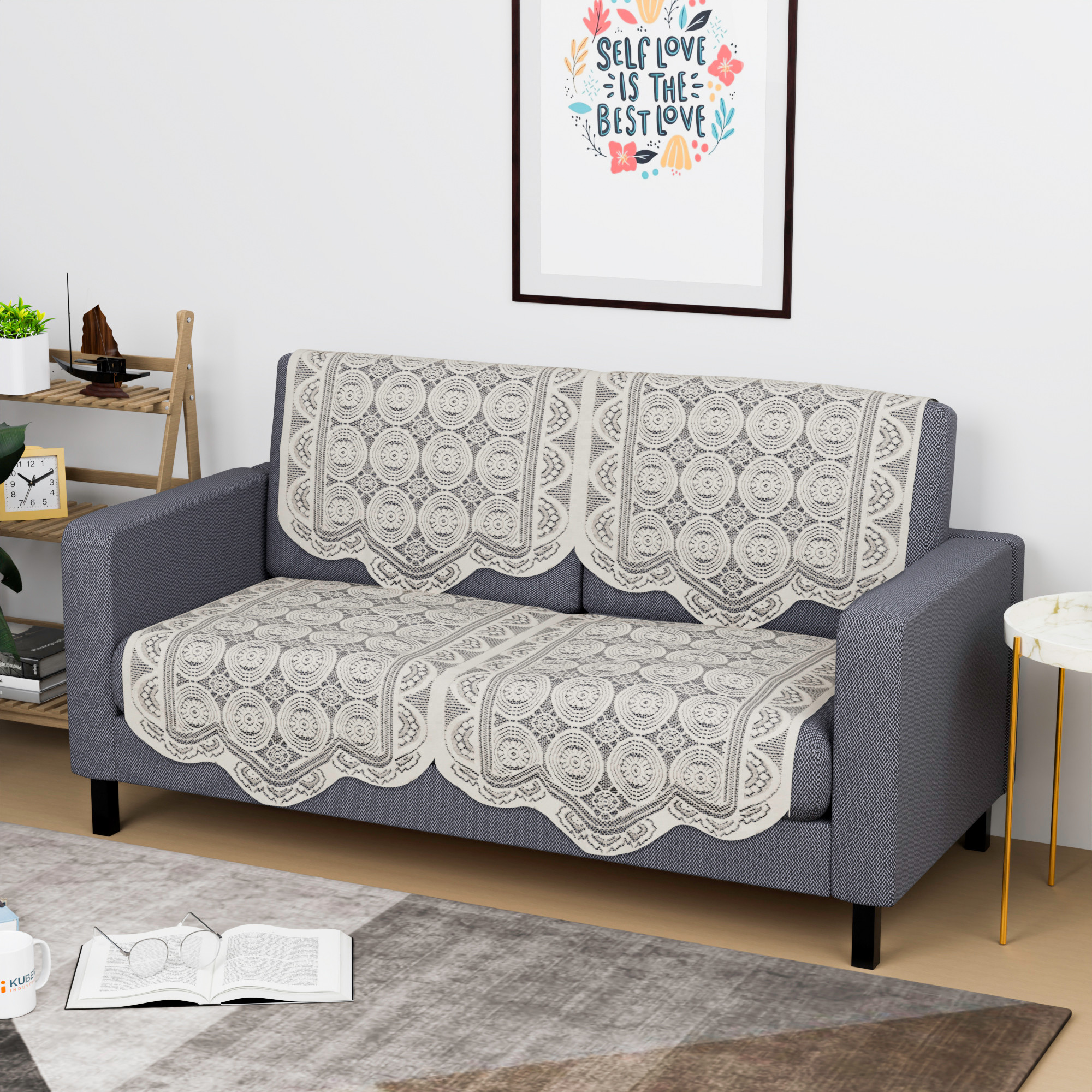 Kuber Industries  Stylish  Durable Cotton Sofa Covers   Washable Sofa ProtectorMat  Slipcover for Hall Living Room  Office  Plain Circle - Off White