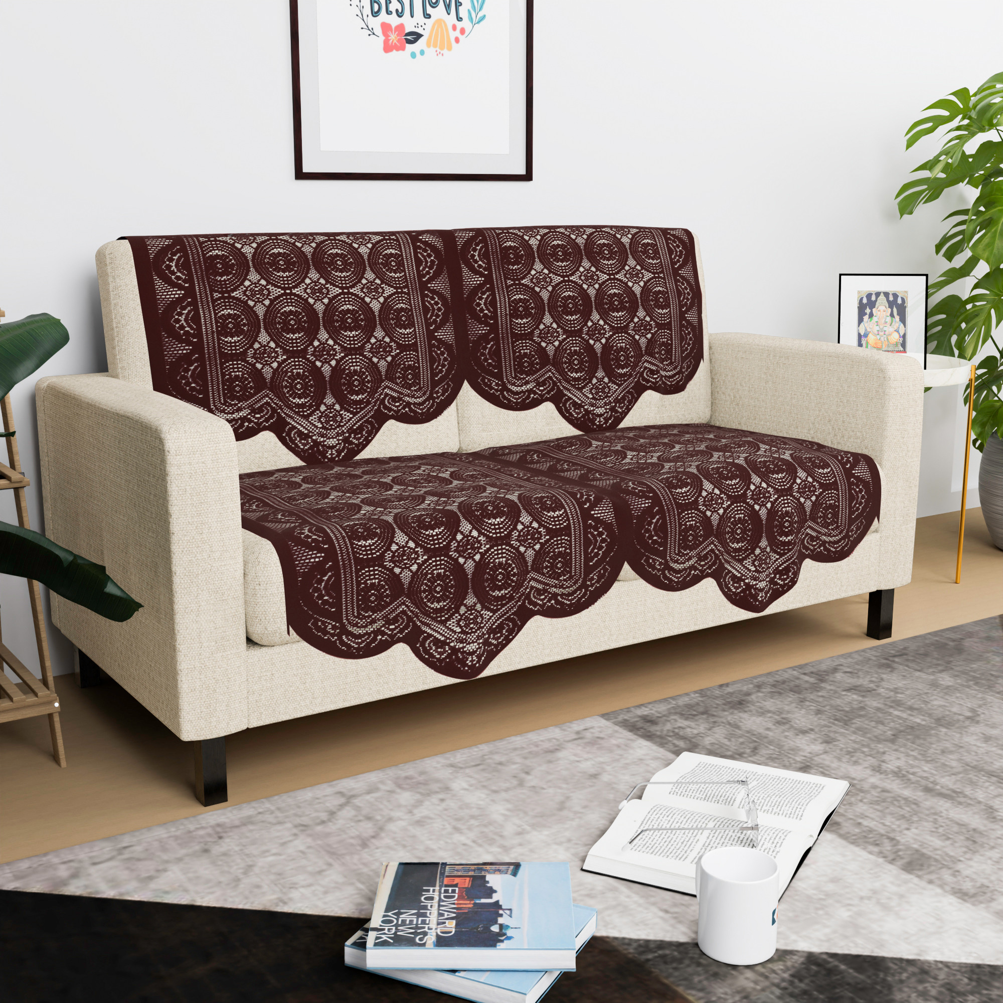 Kuber Industries  Stylish  Durable Cotton Sofa Covers   Washable Sofa ProtectorMat  Slipcover for Hall Living Room  Office  Plain Circle - Brown