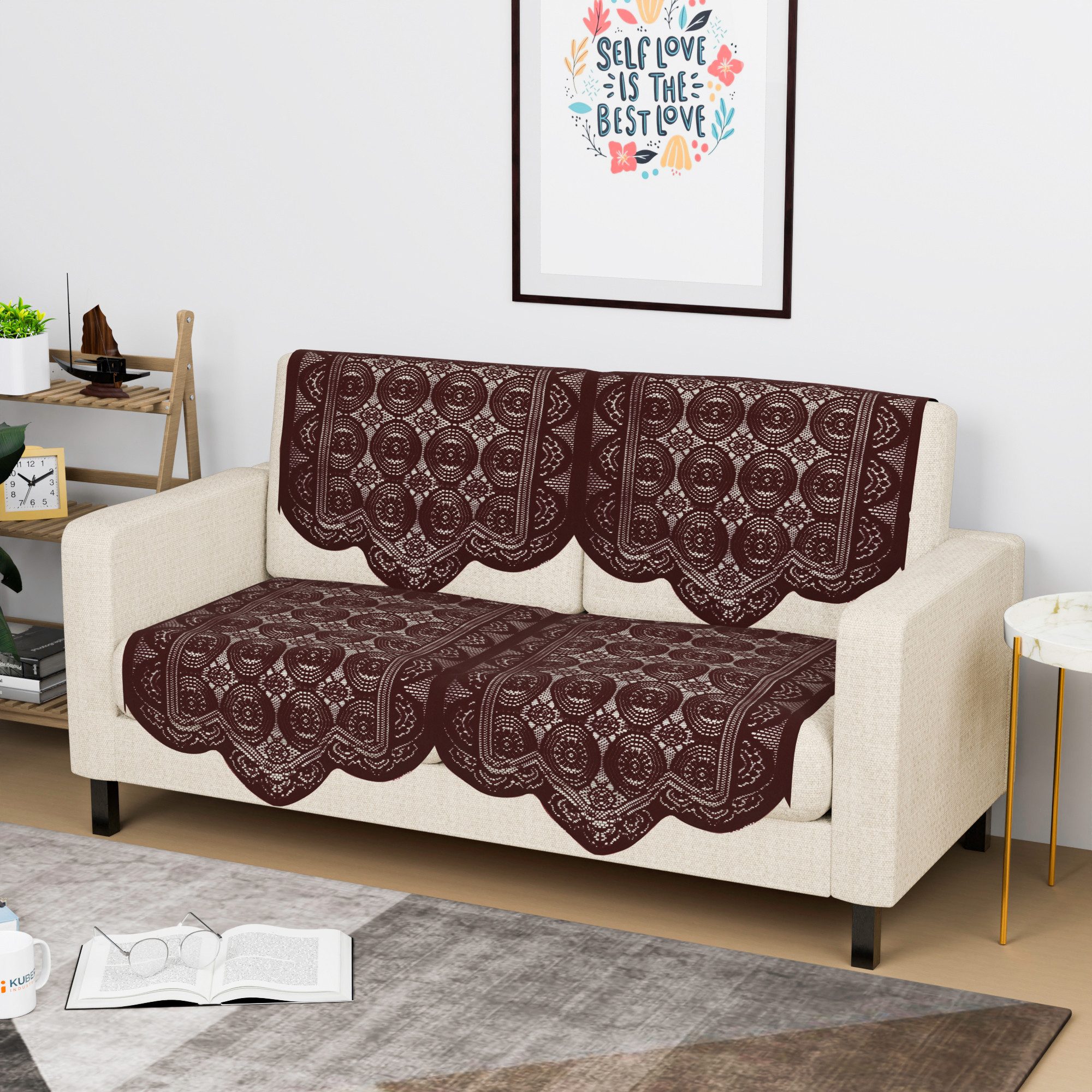 Kuber Industries  Stylish  Durable Cotton Sofa Covers   Washable Sofa ProtectorMat  Slipcover for Hall Living Room  Office  Plain Circle - Brown