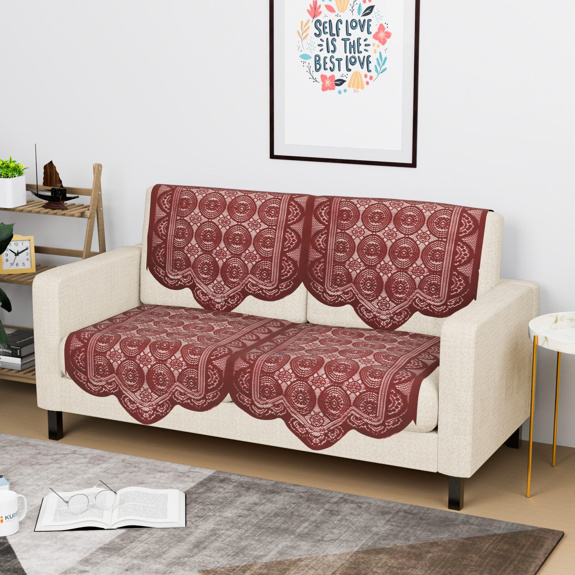 Kuber Industries  Stylish  Durable Cotton Sofa Covers   Washable Sofa ProtectorMat  Slipcover for Hall Living Room  Office  Plain Circle - Maroon