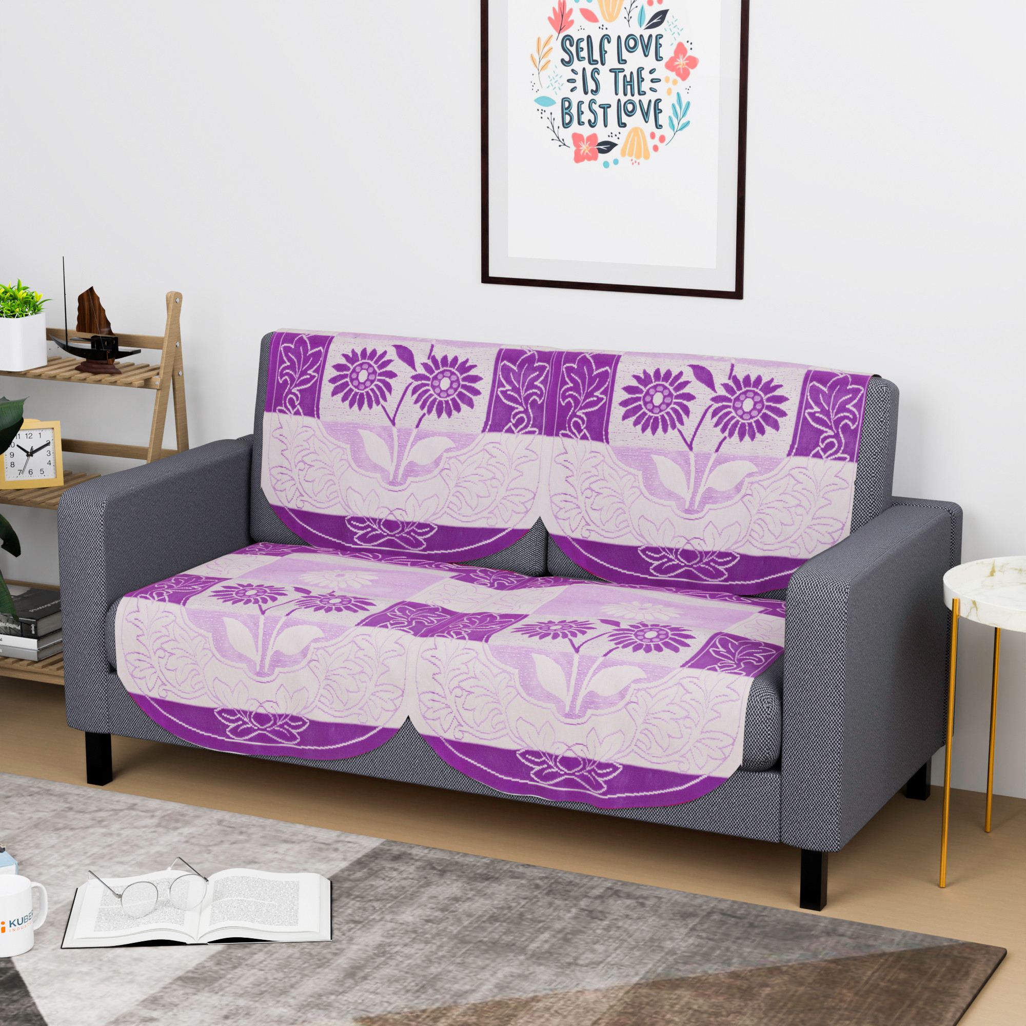 Kuber Industries  Stylish  Durable Cotton Sofa Covers   Washable Sofa ProtectorMat  Slipcover for Hall Living Room  Office  Patti Design - Purple