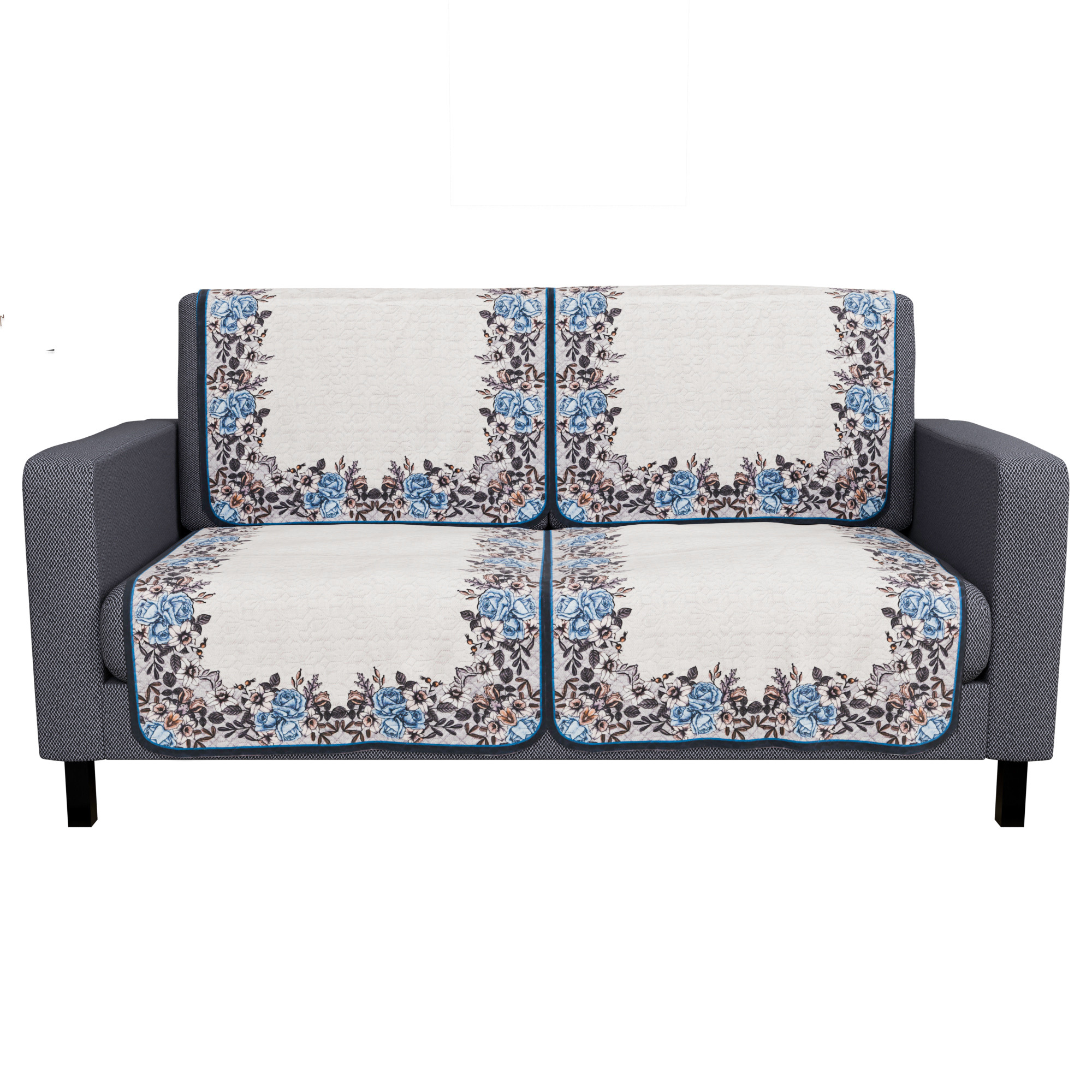 Kuber Industries  Stylish  Durable Cotton Sofa Covers   Washable Sofa ProtectorMat  Slipcover for Hall Living Room  Office  Gulab Border - Cream  Blue