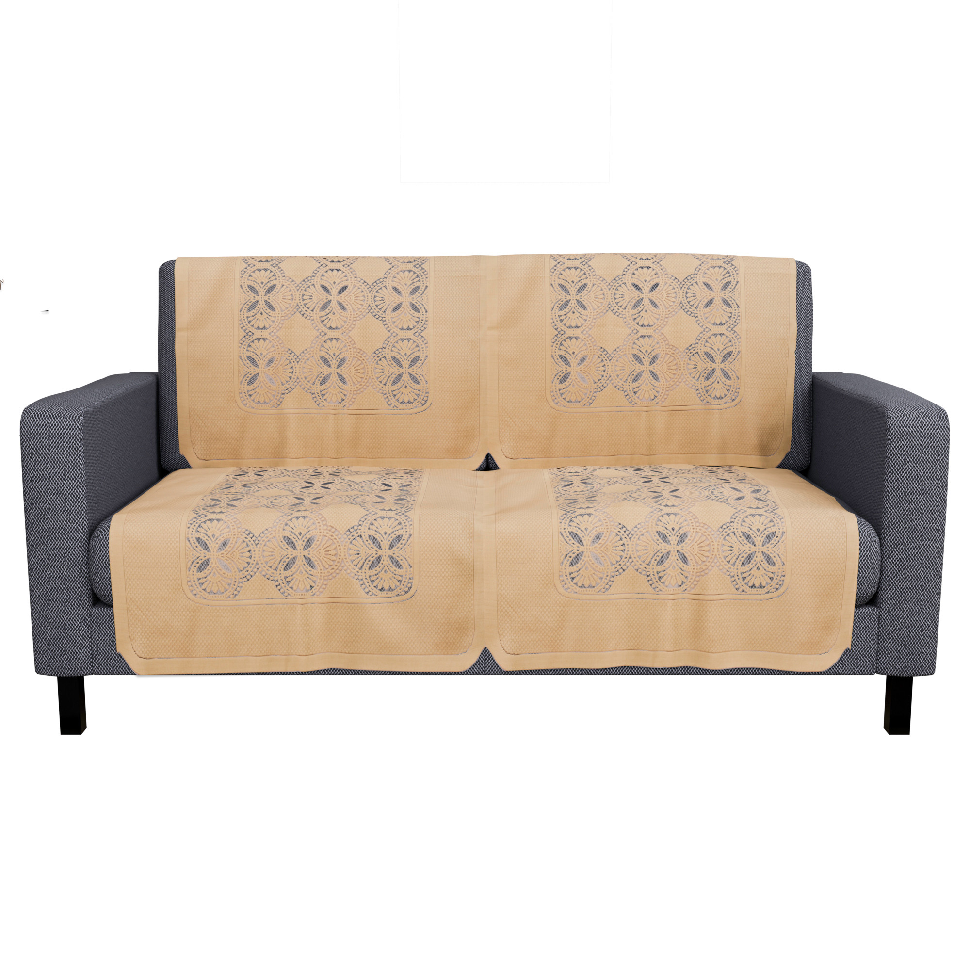 Kuber Industries  Stylish  Durable Cotton Sofa Covers   Washable Sofa ProtectorMat  Slipcover for Hall Living Room  Office  New Jersey Flower - Golden