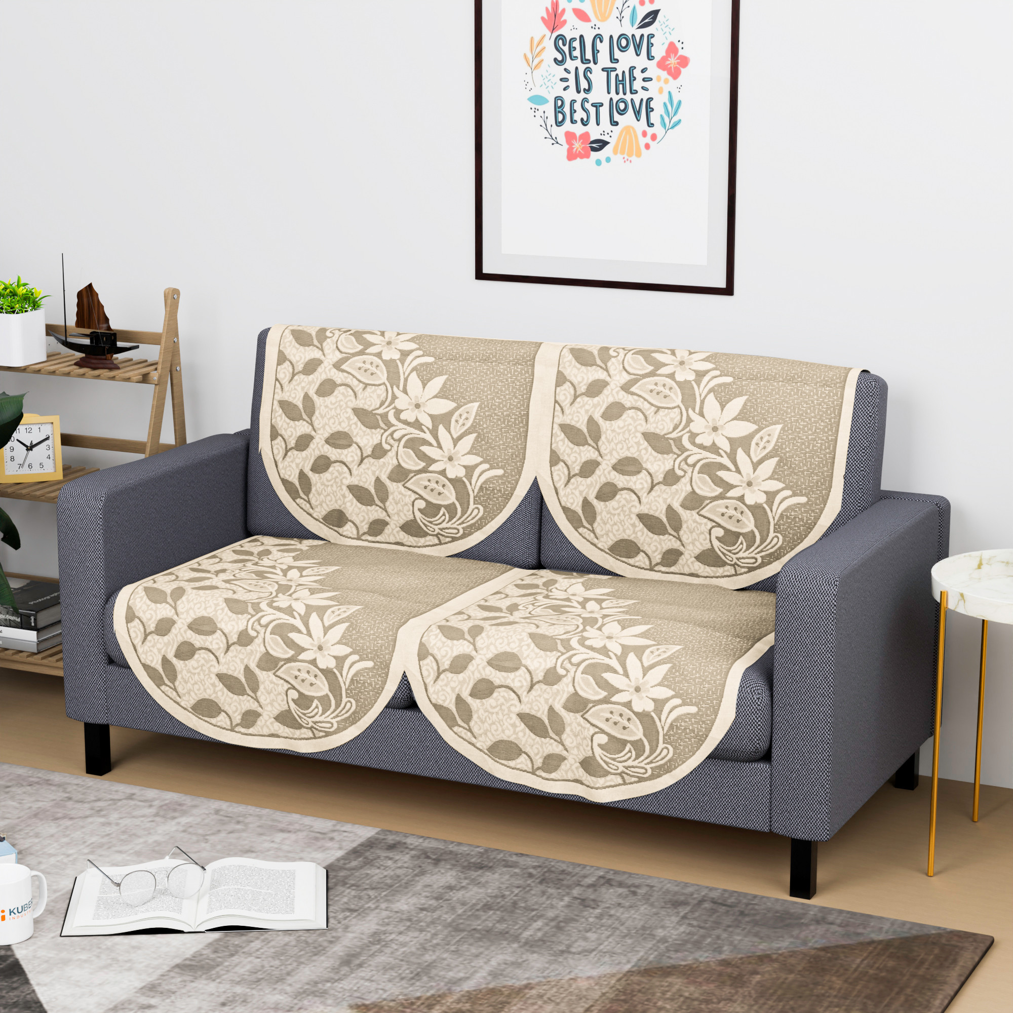 Kuber Industries  Stylish  Durable Cotton Sofa Covers   Washable Sofa ProtectorMat  Slipcover for Hall Living Room  Office  S21 Flower Net- Cream