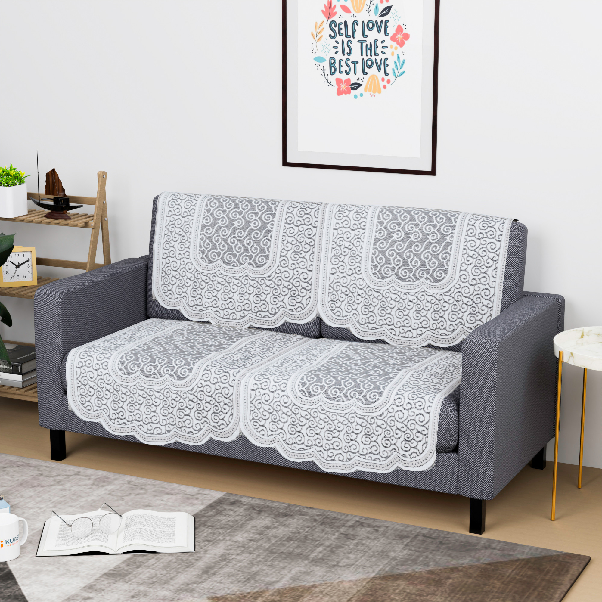 Kuber Industries  Stylish  Durable Cotton Sofa Covers   Washable Sofa ProtectorMat  Slipcover for Hall Living Room  Office  Zig Zag Design - White