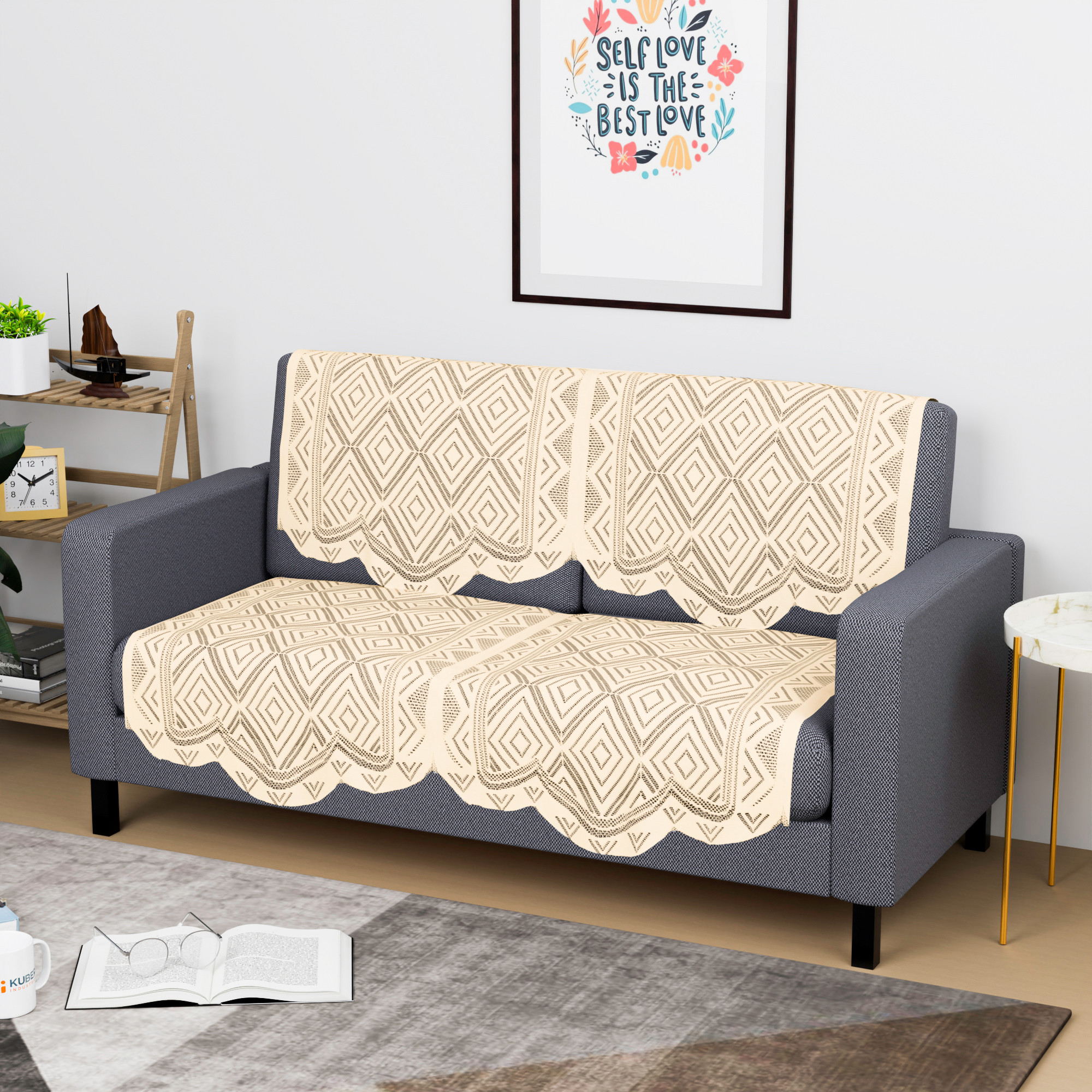 Kuber Industries  Stylish  Durable Cotton Sofa Covers   Washable Sofa ProtectorMat  Slipcover for Hall Living Room  Office  Square - Cream