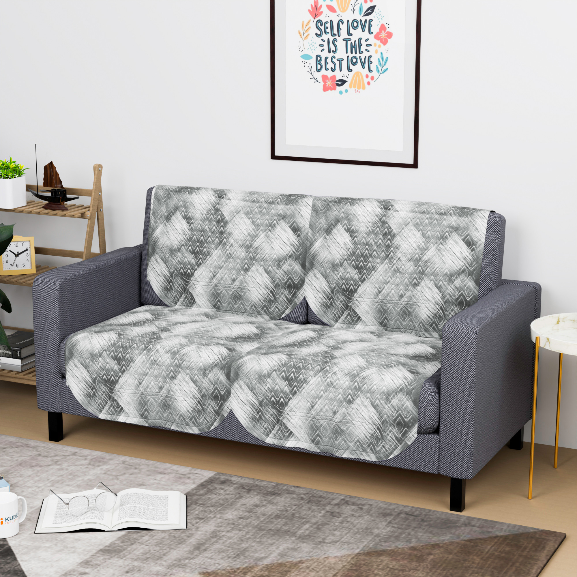 Kuber Industries  Stylish  Durable Cotton Sofa Covers   Washable Sofa ProtectorMat  Slipcover for Hall Living Room  Office  Shaded Venus - Grey