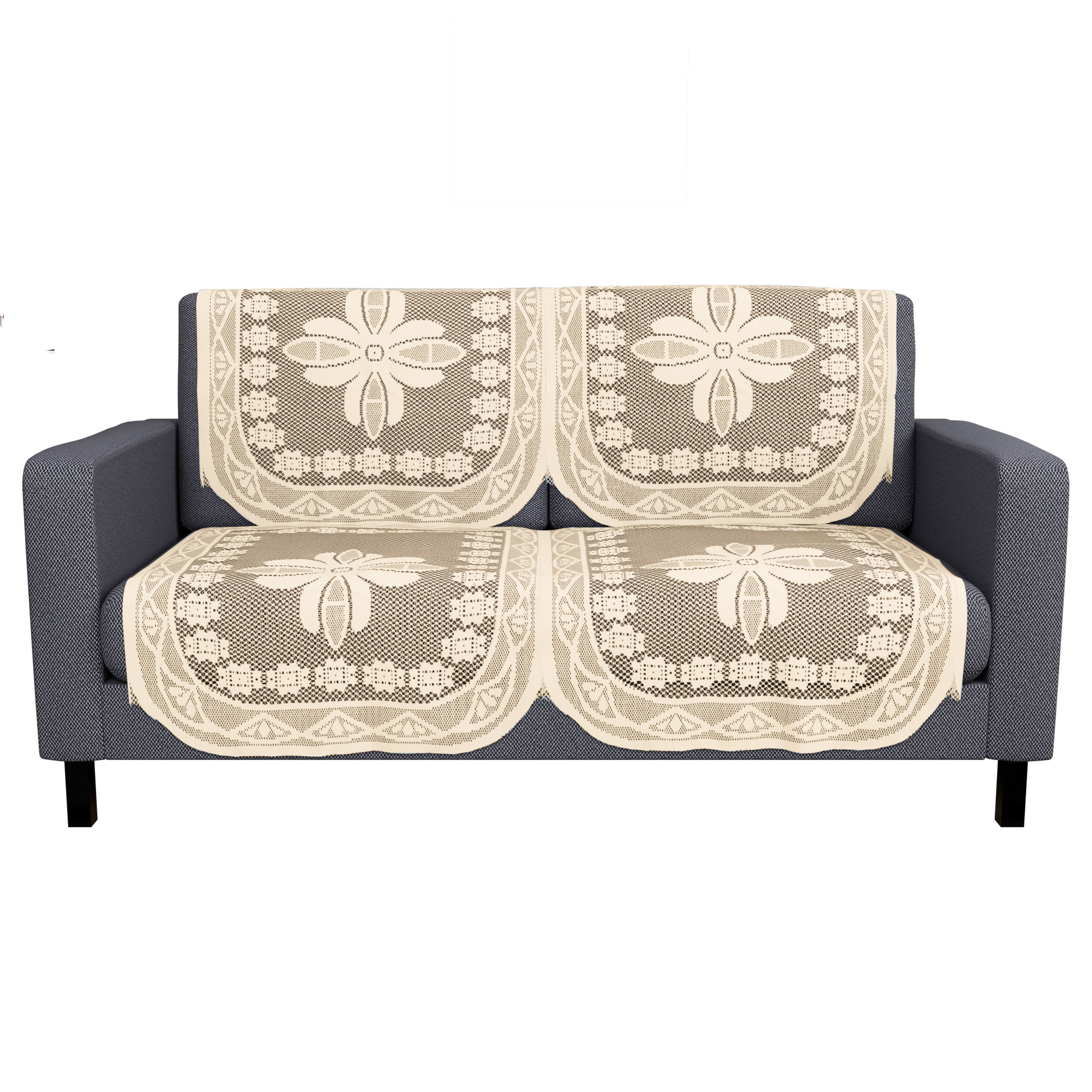 Kuber Industries  Stylish  Durable Cotton Sofa Covers   Washable Sofa ProtectorMat  Slipcover for Hall Living Room  Office  Croshia Design - Cream