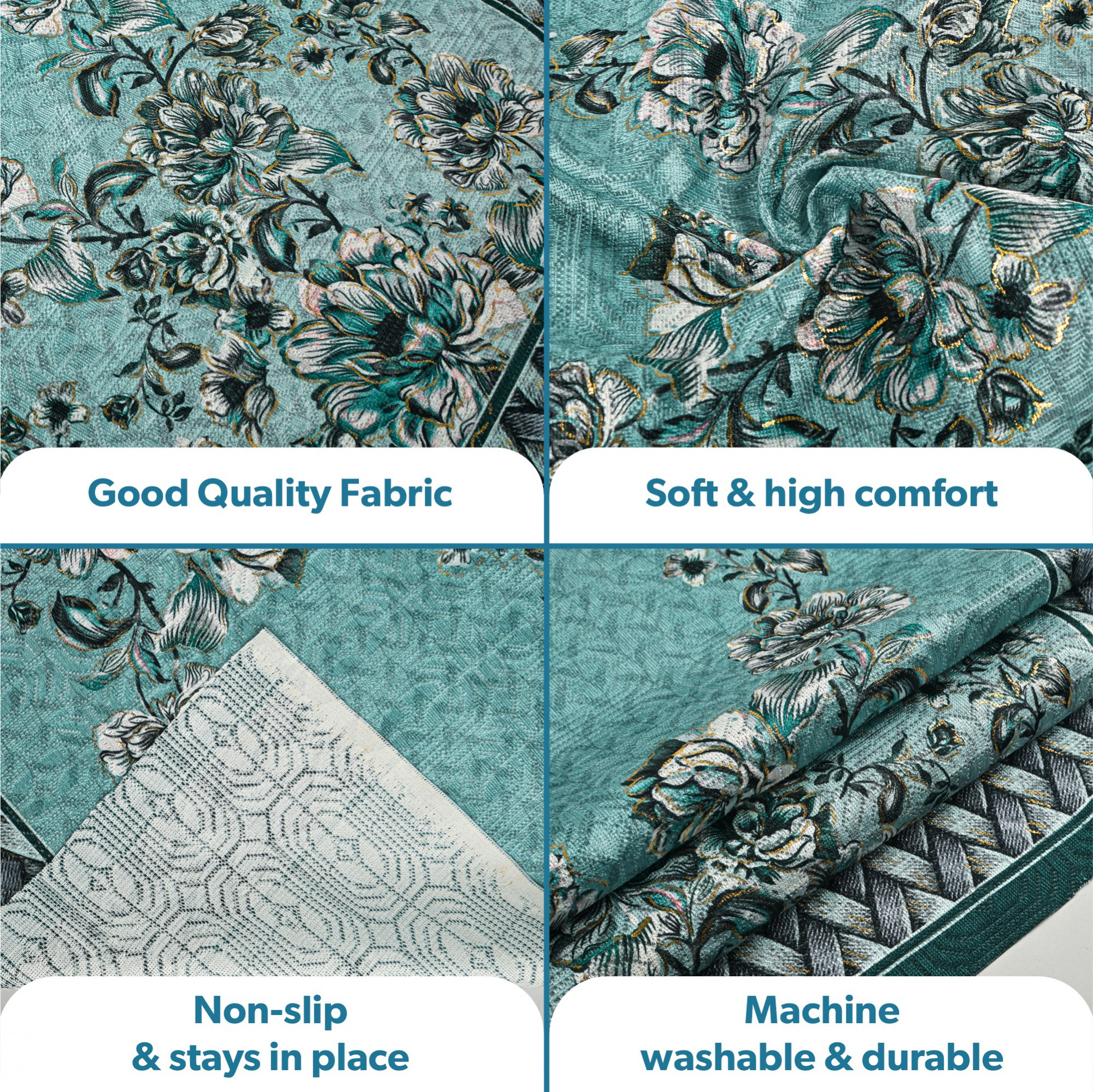 Kuber Industries  Stylish  Durable Cotton Sofa Covers   Washable Sofa ProtectorMat  Slipcover for Hall Living Room  Office  Golden Foil Toronto -Blue