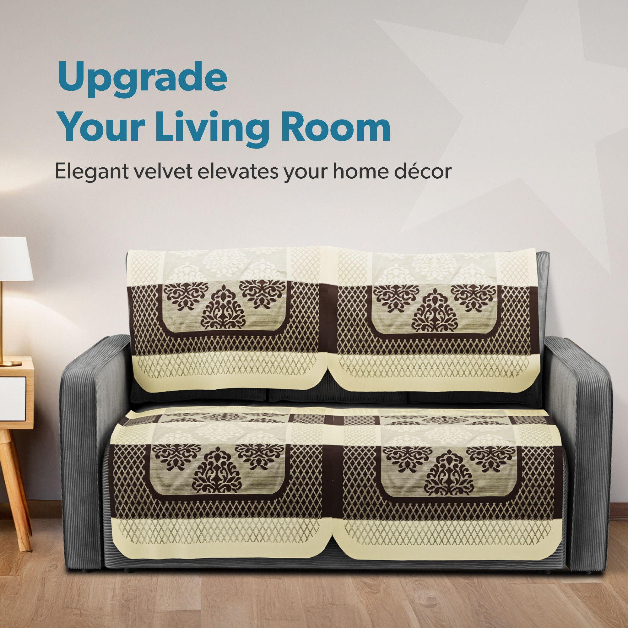 Kuber Industries  Stylish  Durable Cotton Sofa Covers   Washable Sofa ProtectorMat  Slipcover for Hall Living Room  Office  Flower Patti - Cream  Brown