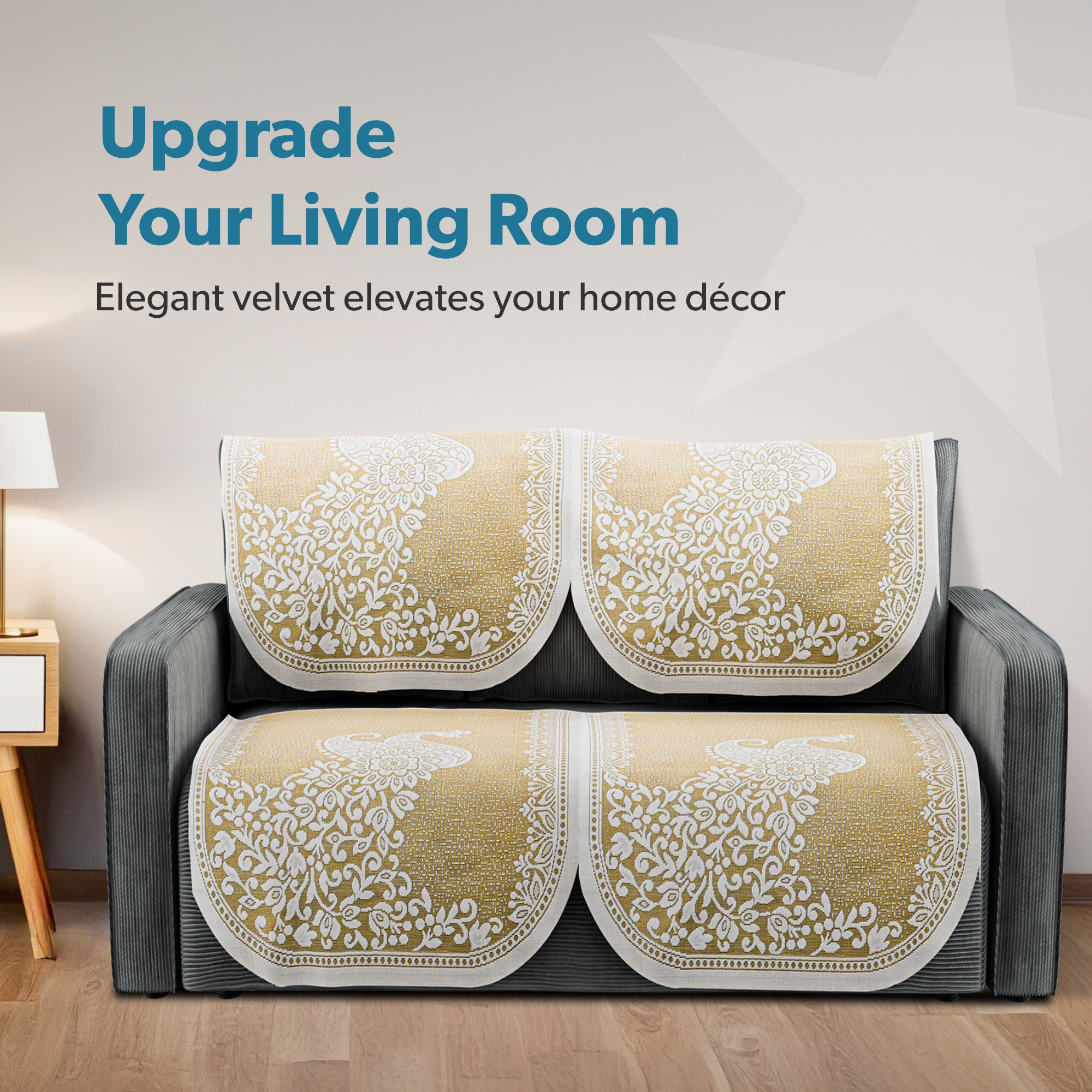 Kuber Industries  Stylish  Durable Cotton Sofa Covers   Washable Sofa ProtectorMat  Slipcover for Hall Living Room  Office  Peocock Design - Cream