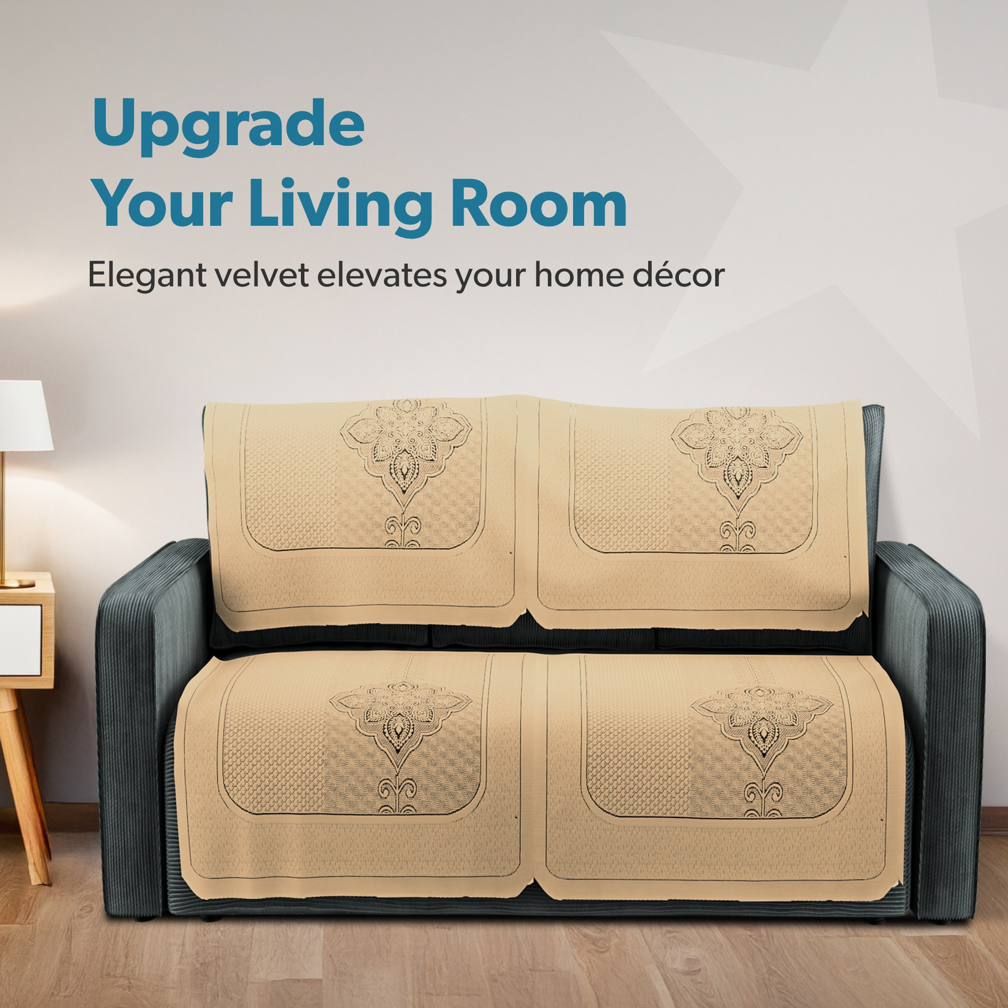 Kuber Industries  Stylish  Durable Cotton Sofa Covers   Washable Sofa ProtectorMat  Slipcover for Hall Living Room  Office  Plain Maple Flower - Golden