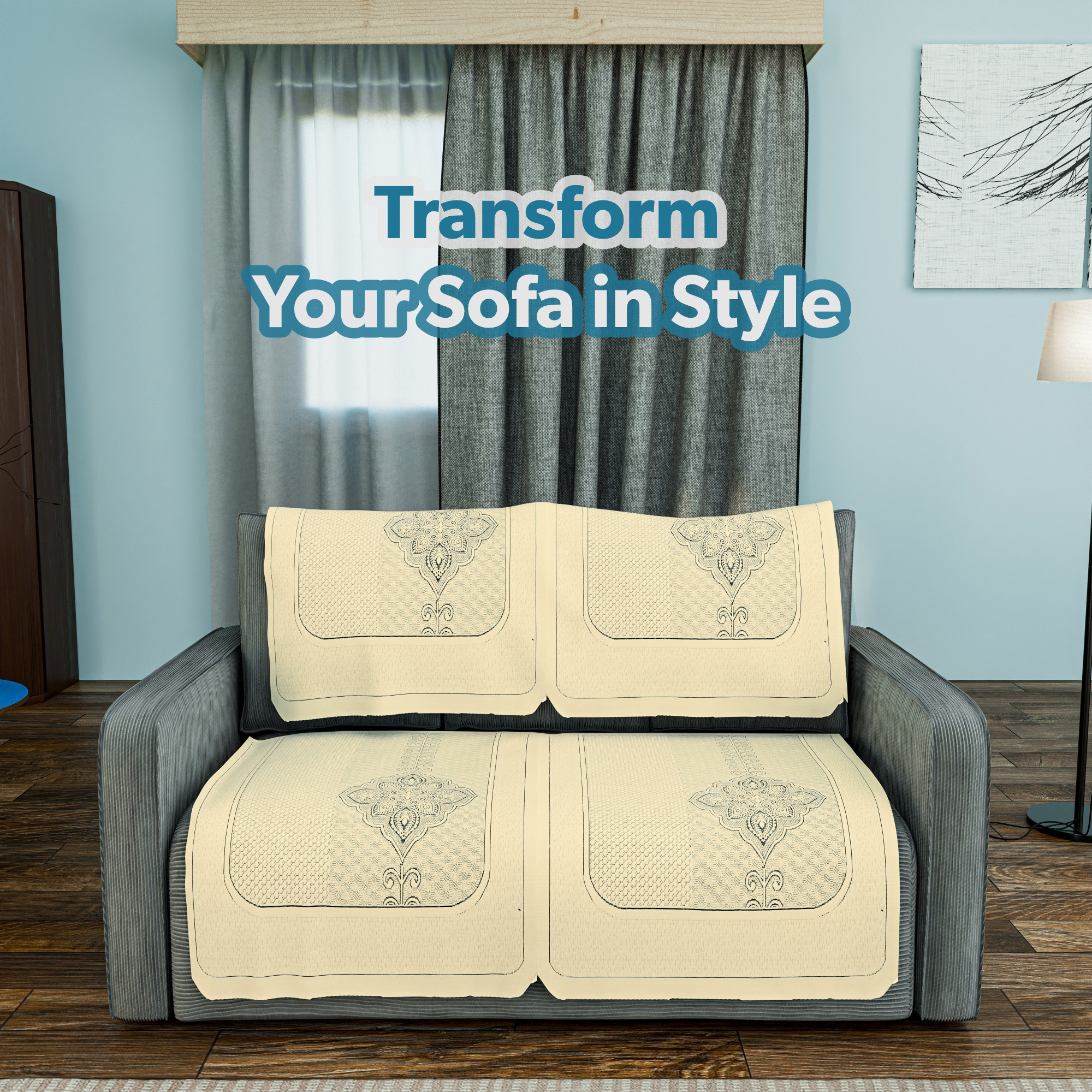 Kuber Industries  Stylish  Durable Cotton Sofa Covers   Washable Sofa ProtectorMat  Slipcover for Hall Living Room  Office  Plain Maple Flower - Cream