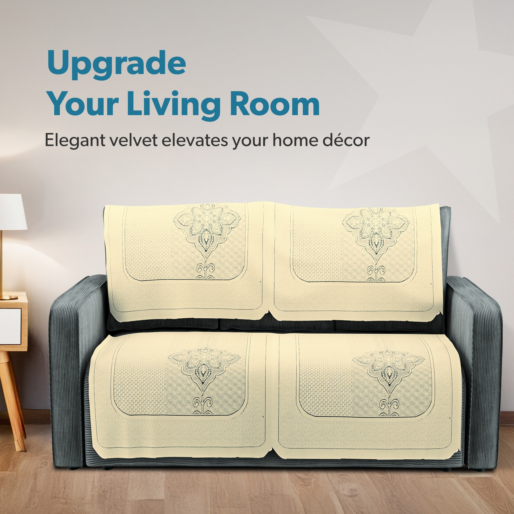 Kuber Industries  Stylish  Durable Cotton Sofa Covers   Washable Sofa ProtectorMat  Slipcover for Hall Living Room  Office  Plain Maple Flower - Cream