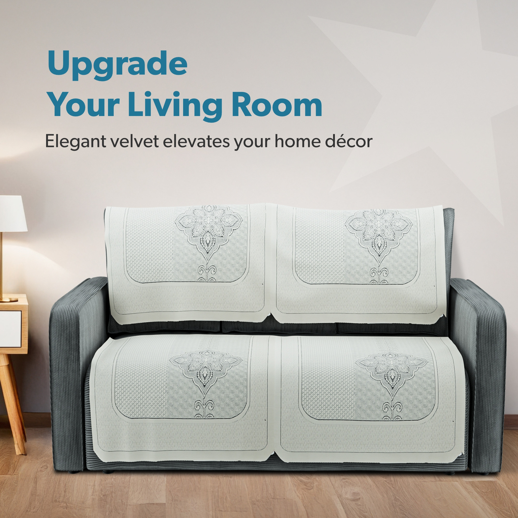 Kuber Industries  Stylish  Durable Cotton Sofa Covers   Washable Sofa ProtectorMat  Slipcover for Hall Living Room  Office  Plain Maple Flower - Off White