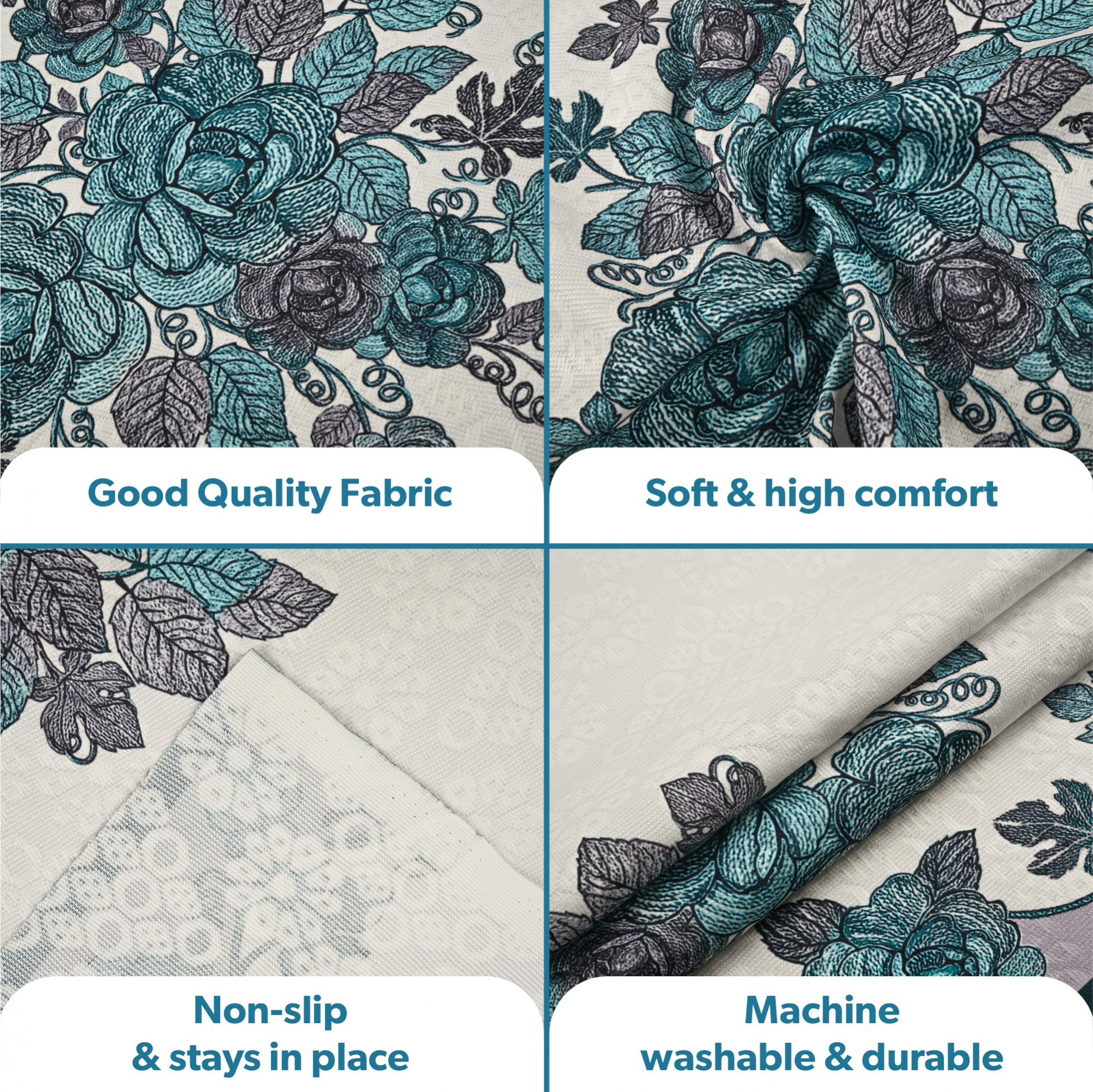 Kuber Industries  Stylish  Durable Cotton Sofa Covers   Washable Sofa ProtectorMat  Slipcover for Hall Living Room  Office  640 Rose Embroidery- Blue