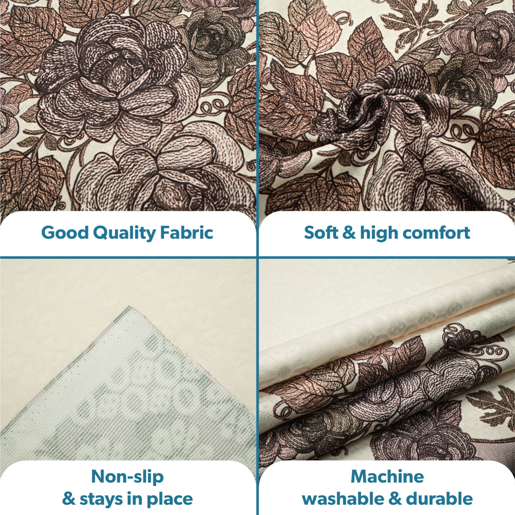 Kuber Industries  Stylish  Durable Cotton Sofa Covers   Washable Sofa ProtectorMat  Slipcover for Hall Living Room  Office  640 Rose Embroidery - Brown