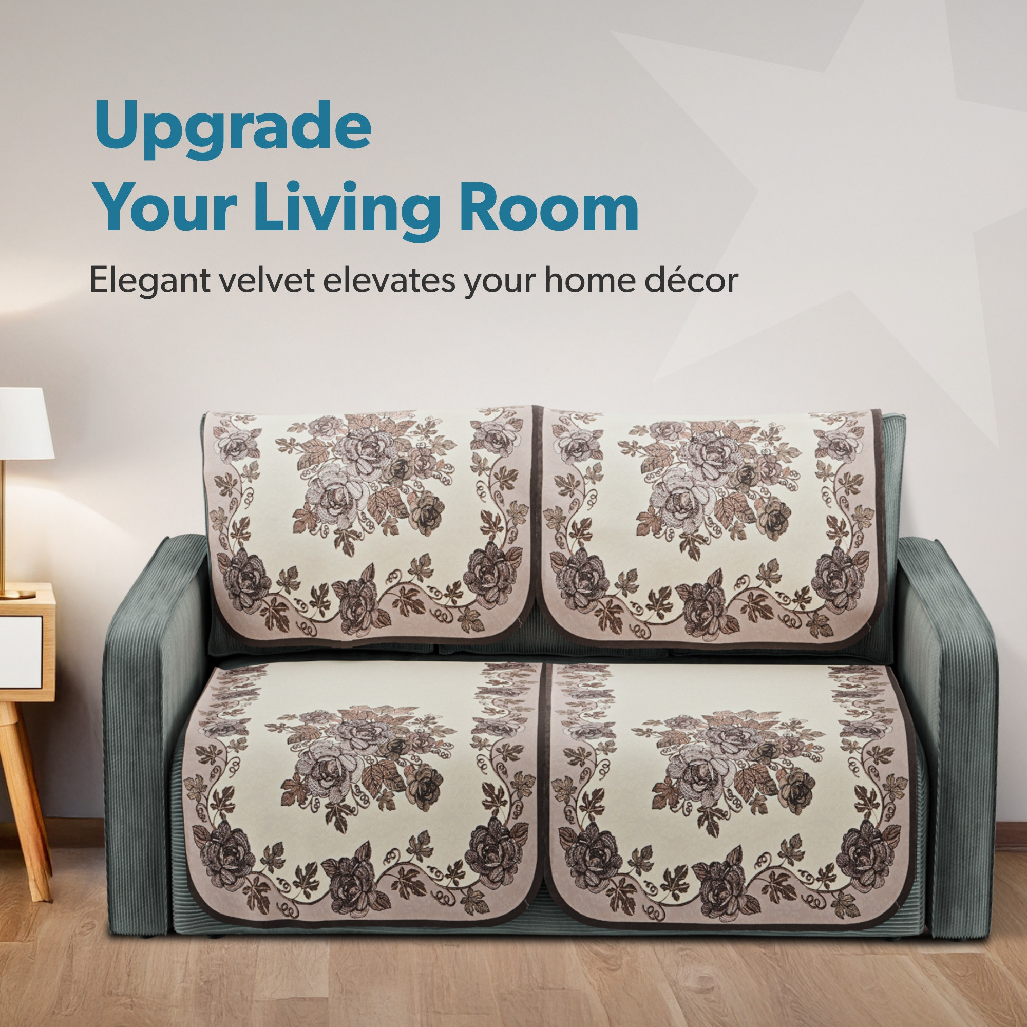 Kuber Industries  Stylish  Durable Cotton Sofa Covers   Washable Sofa ProtectorMat  Slipcover for Hall Living Room  Office  640 Rose Embroidery - Brown