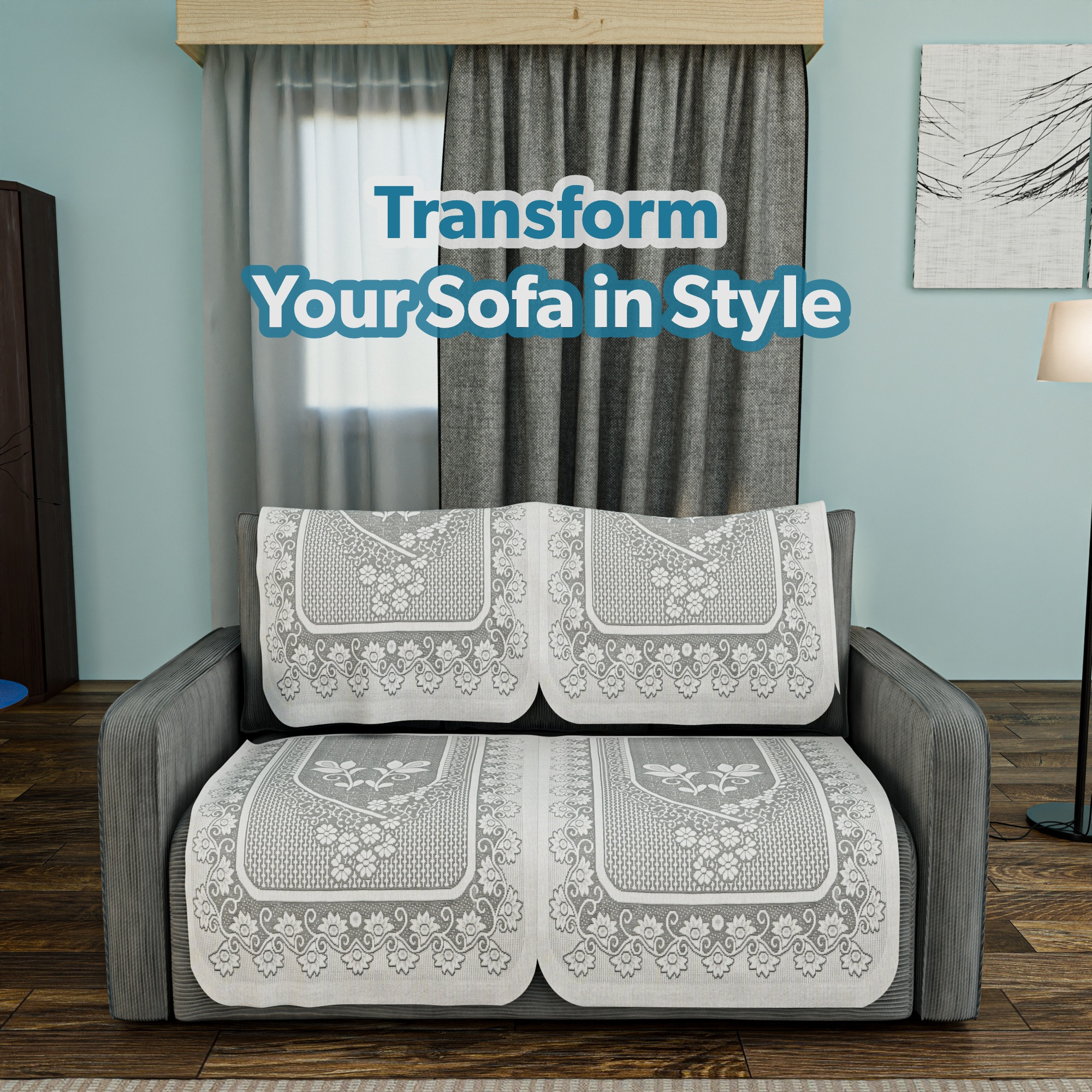 Kuber Industries  Stylish  Durable Cotton Sofa Covers   Washable Sofa ProtectorMat  Slipcover for Hall Living Room  Office  Flower S19 Design- Grey