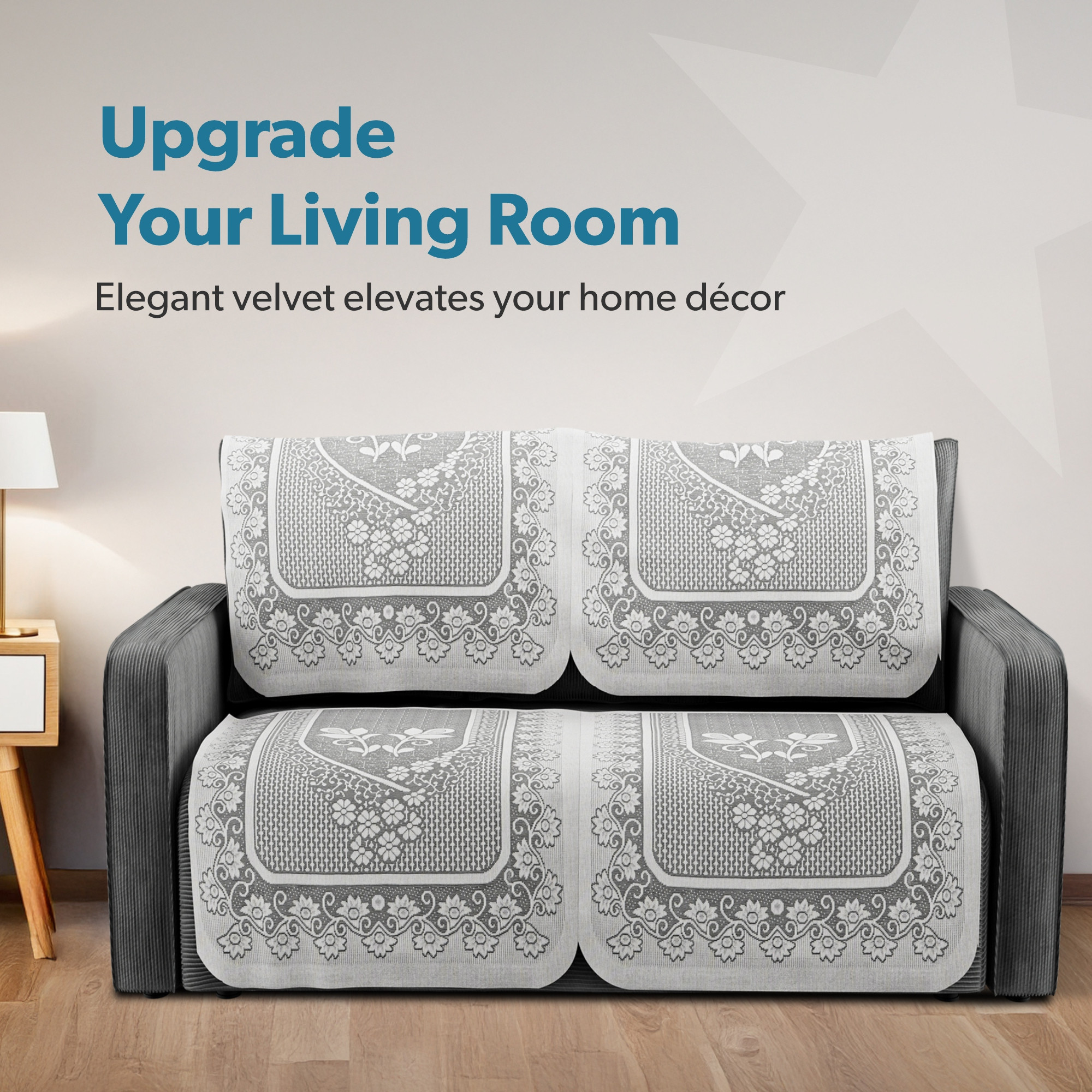 Kuber Industries  Stylish  Durable Cotton Sofa Covers   Washable Sofa ProtectorMat  Slipcover for Hall Living Room  Office  Flower S19 Design- Grey