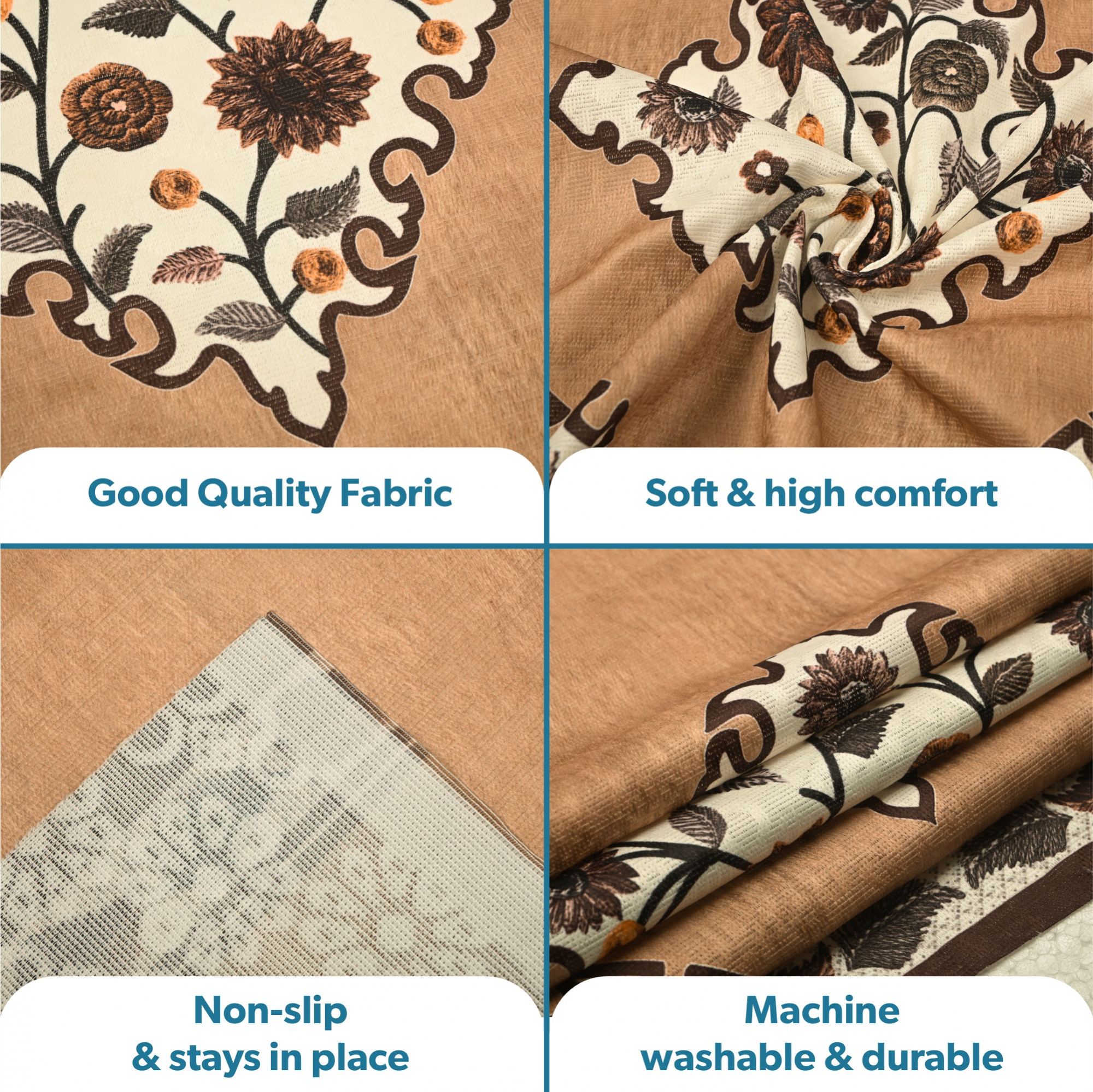 Kuber Industries  Stylish  Durable Cotton Sofa Covers   Washable Sofa ProtectorMat  Slipcover for Hall Living Room  Office  Triangle Border Flower - Brown