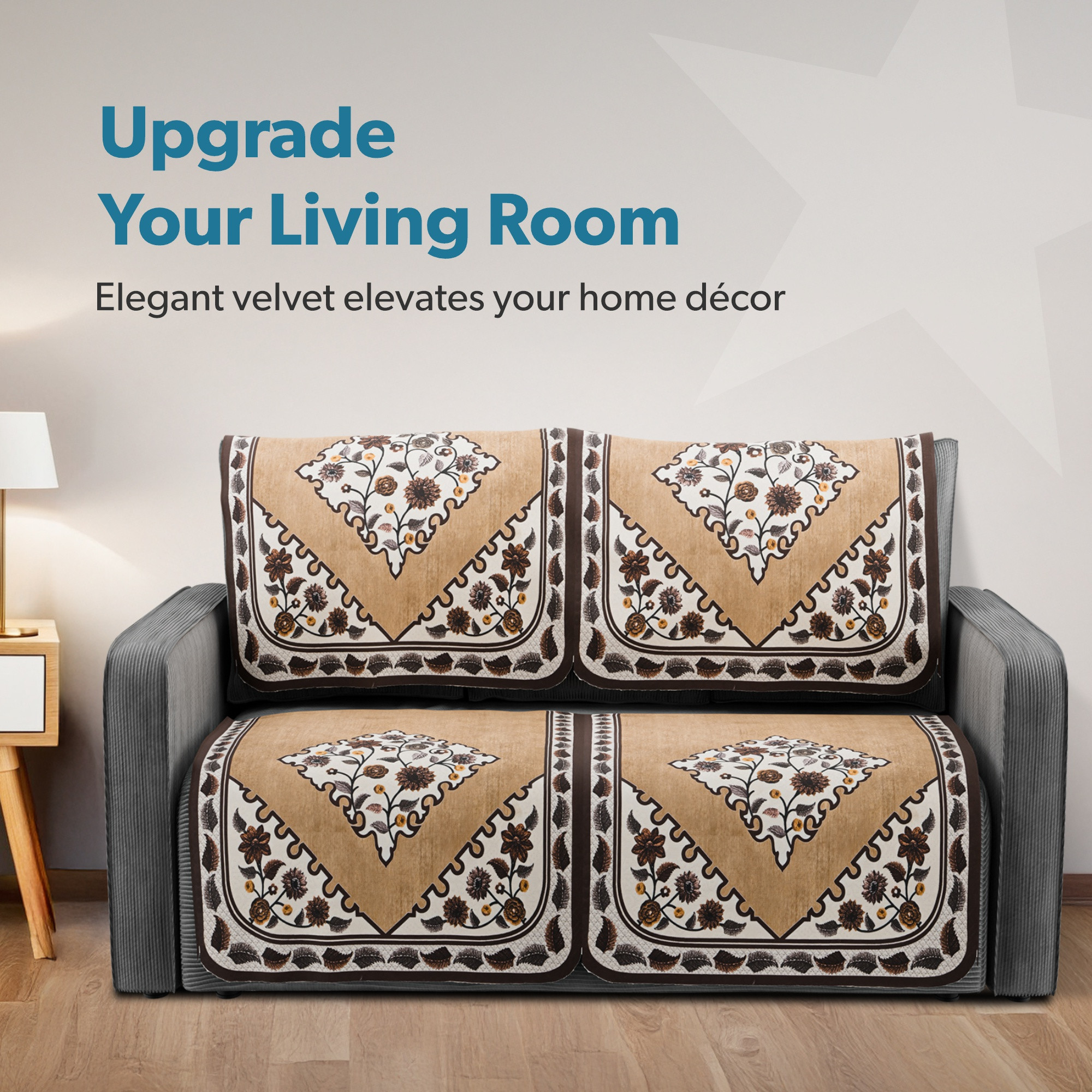 Kuber Industries  Stylish  Durable Cotton Sofa Covers   Washable Sofa ProtectorMat  Slipcover for Hall Living Room  Office  Triangle Border Flower - Brown