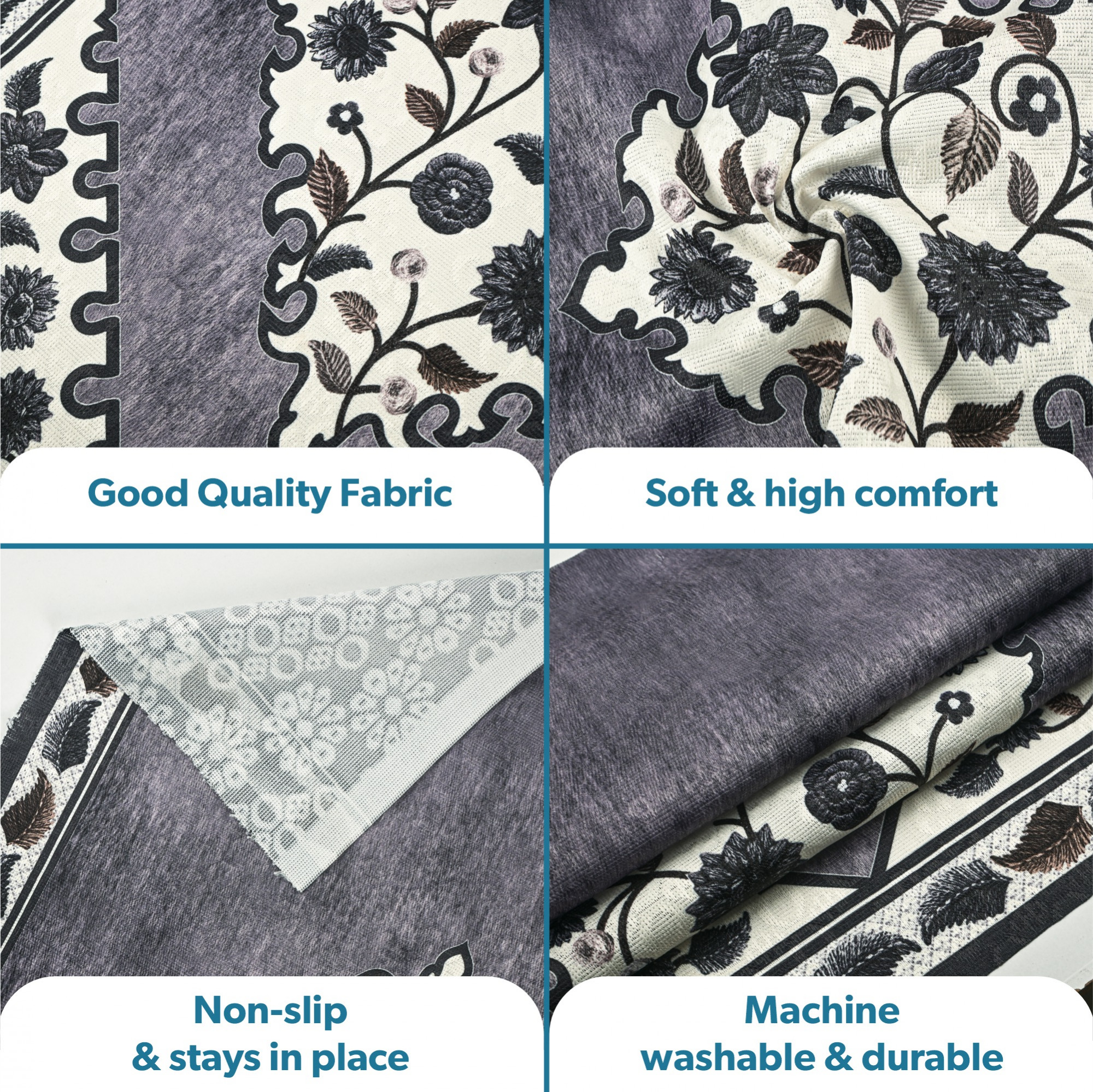 Kuber Industries  Stylish  Durable Cotton Sofa Covers   Washable Sofa ProtectorMat  Slipcover for Hall Living Room  Office  Triangle Border Flower - Grey