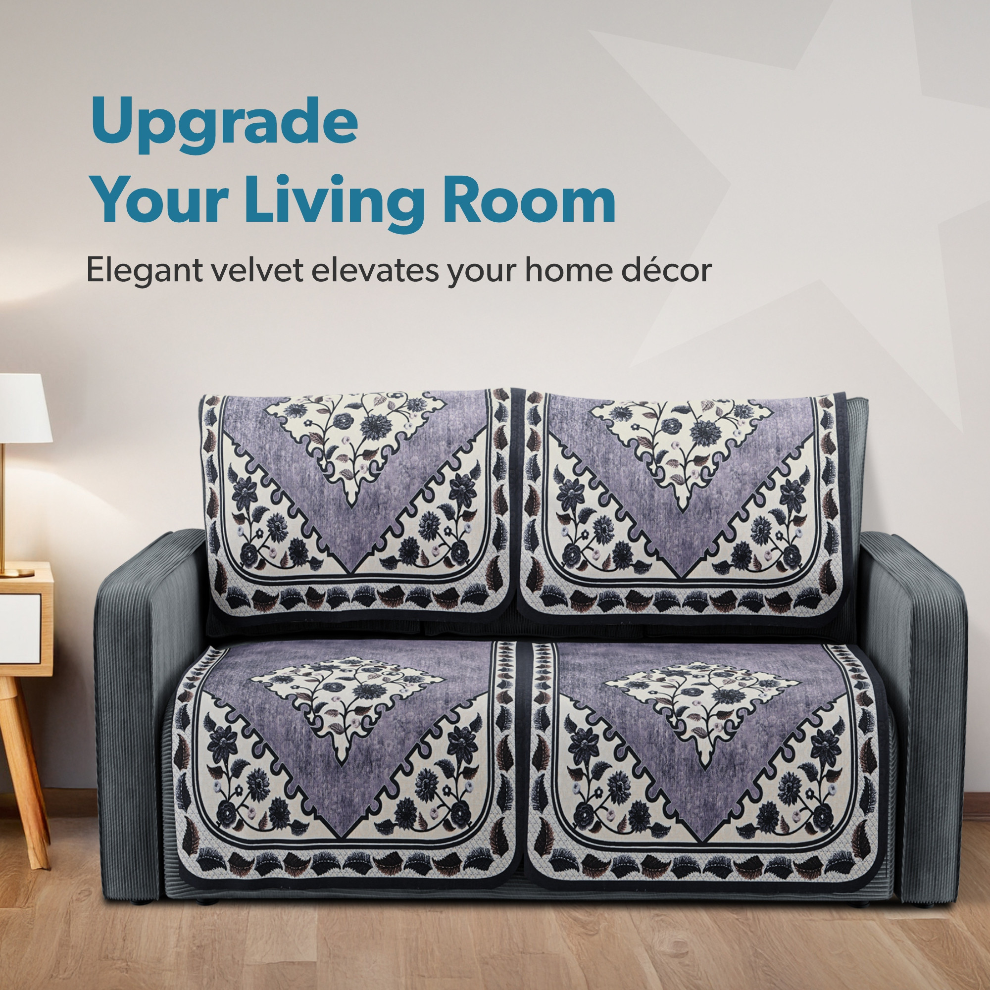 Kuber Industries  Stylish  Durable Cotton Sofa Covers   Washable Sofa ProtectorMat  Slipcover for Hall Living Room  Office  Triangle Border Flower - Grey