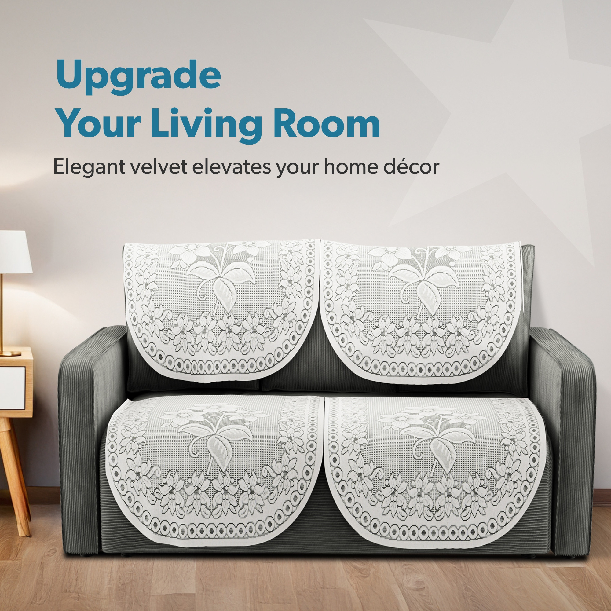 Kuber Industries  Stylish  Durable Cotton Sofa Covers   Washable Sofa ProtectorMat  Slipcover for Hall Living Room  Office  Self Flower Print - Cream