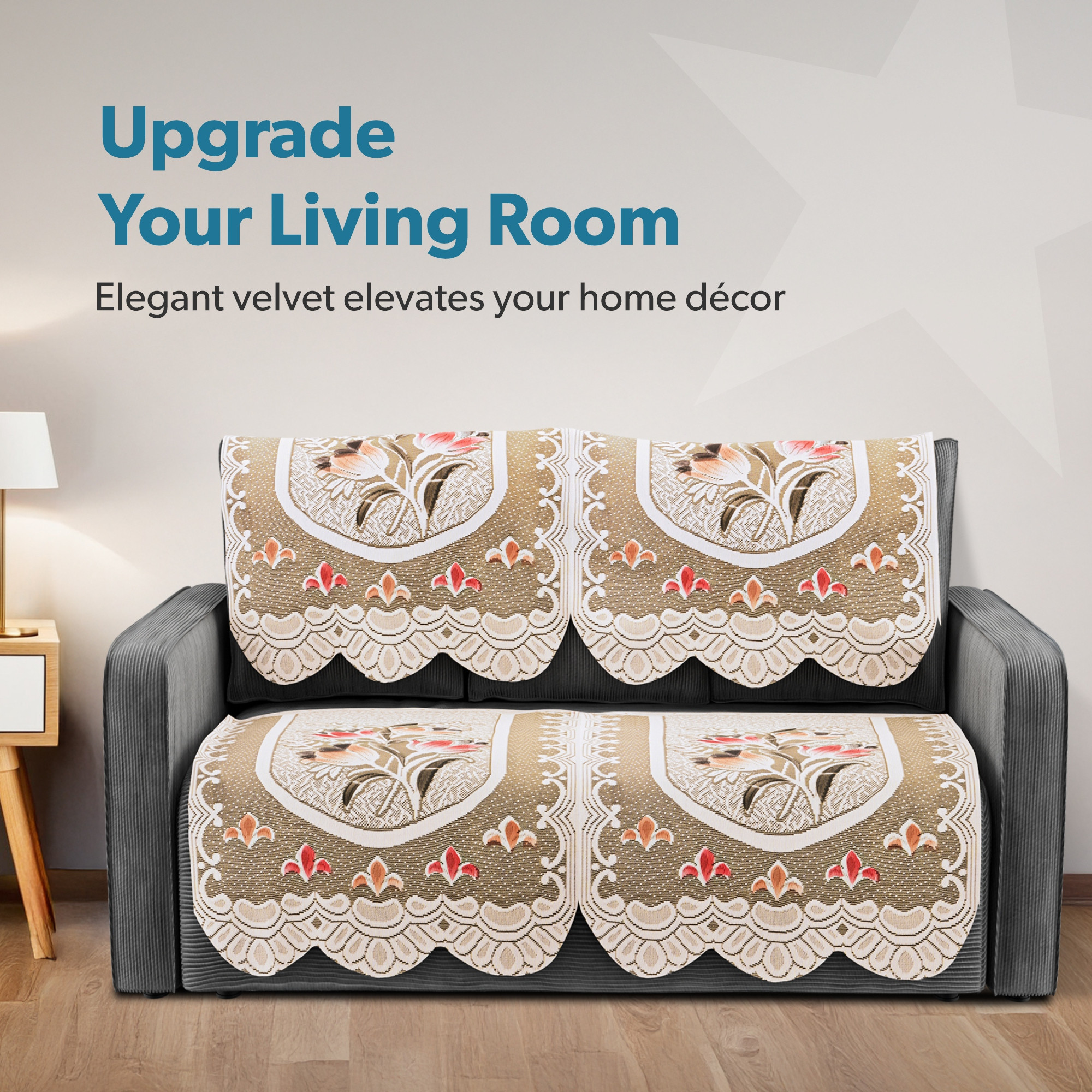 Kuber Industries  Stylish  Durable Cotton Sofa Covers   Washable Sofa ProtectorMat  Slipcover for Hall Living Room  Office  Printed -Cream