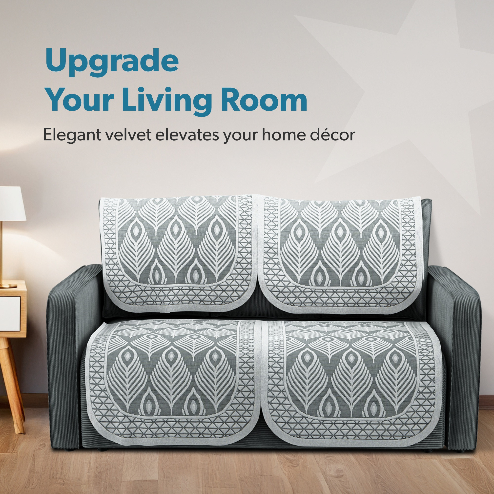 Kuber Industries  Stylish  Durable Net Cotton Sofa Covers   Aesthetic Sofa ProtectorMat  Slipcover for Hall Living Room  Office  Pankh Design - Grey