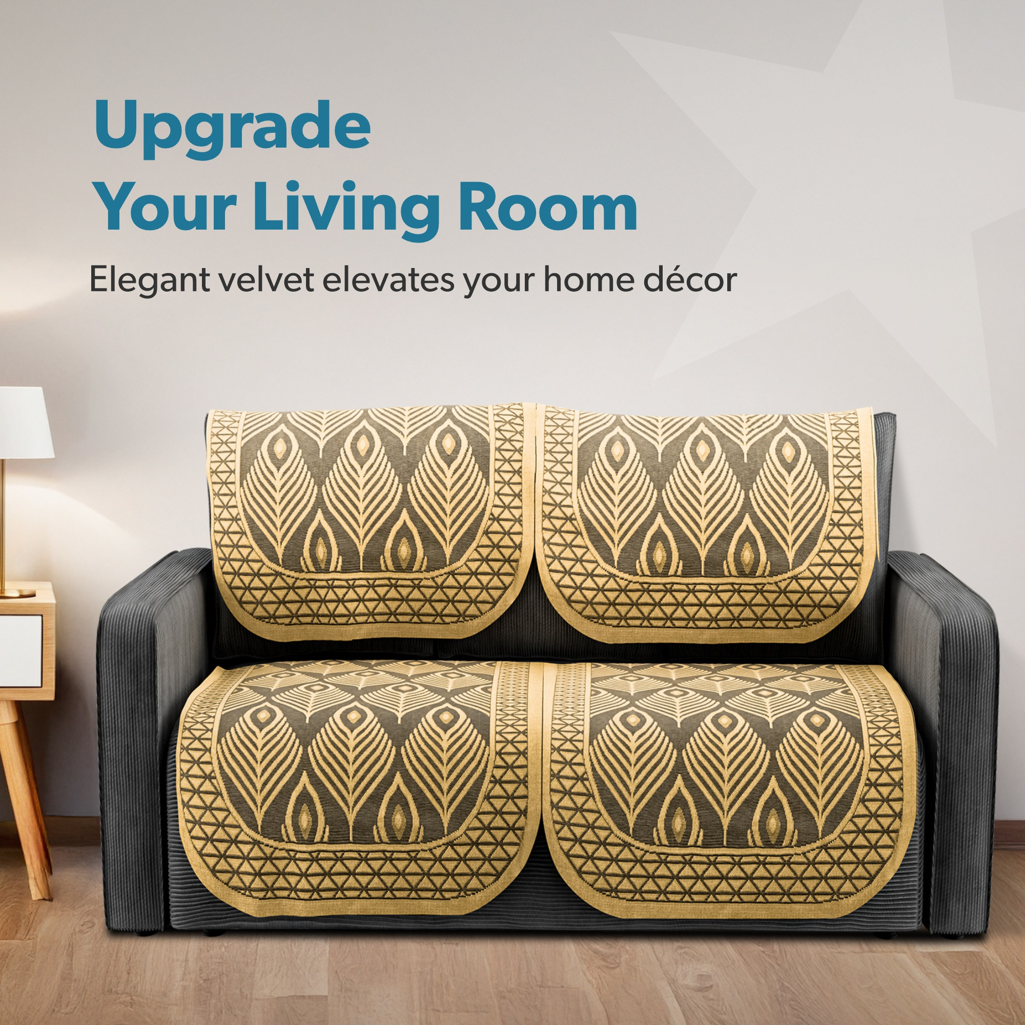 Kuber Industries  Stylish  Durable Net Cotton Sofa Covers   Aesthetic Sofa ProtectorMat  Slipcover for Hall Living Room  Office  Pankh Design - Golden