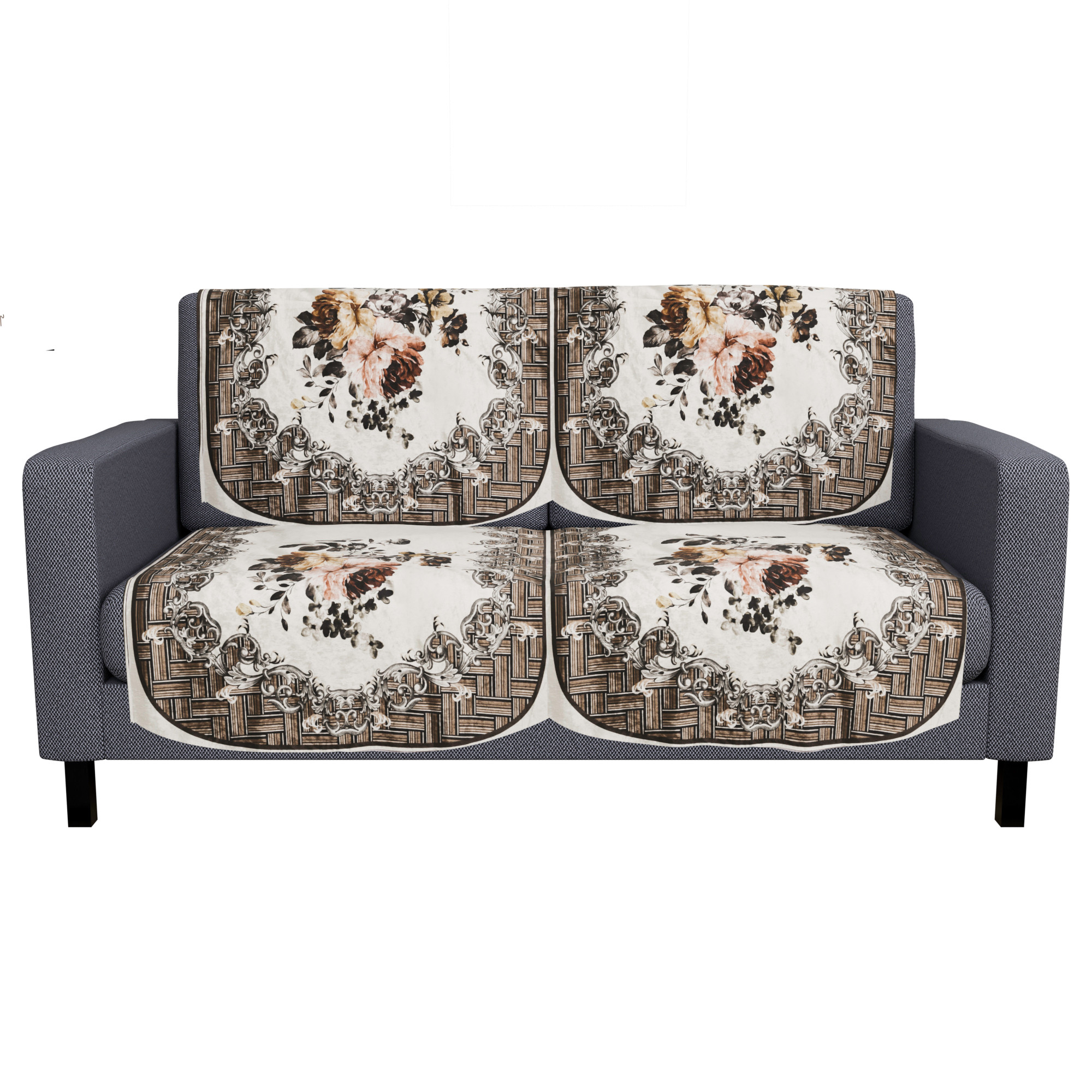 Kuber Industries  Stylish  Durable Velvet Sofa Covers   Washable Sofa ProtectorMat  Slipcover for Hall Living Room  Office  Check Border - Brown