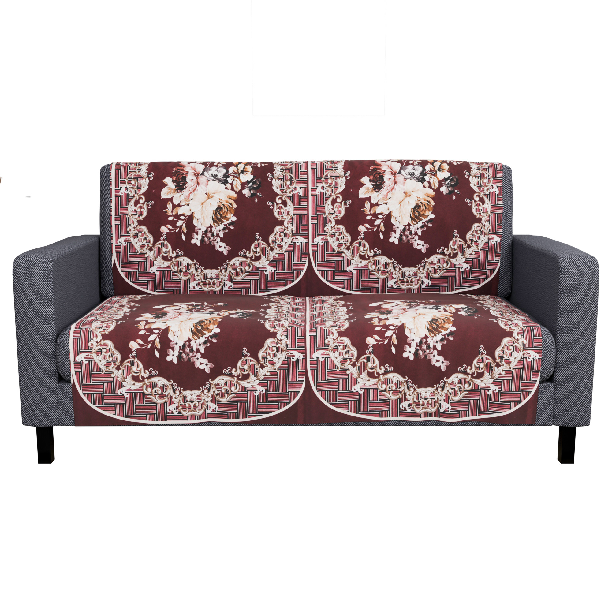 Kuber Industries  Stylish  Durable Velvet Sofa Covers   Washable Sofa ProtectorMat  Slipcover for Hall Living Room  Office  Check Border - Maroon