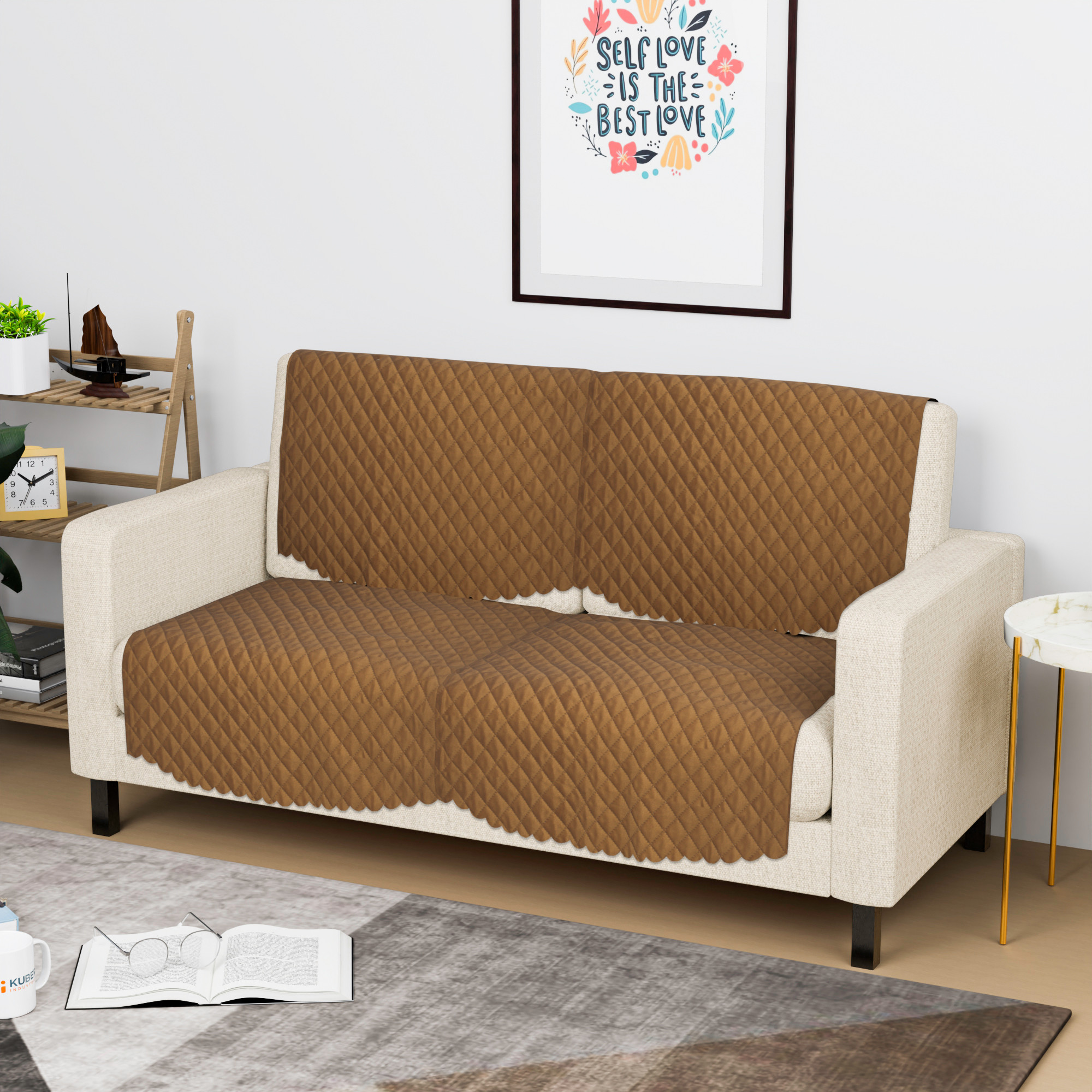Kuber Industries  Stylish  Durable Velvet Sofa Covers   Washable Sofa ProtectorMat  Slipcover for Hall Living Room  Office  Quilted Design - Brown