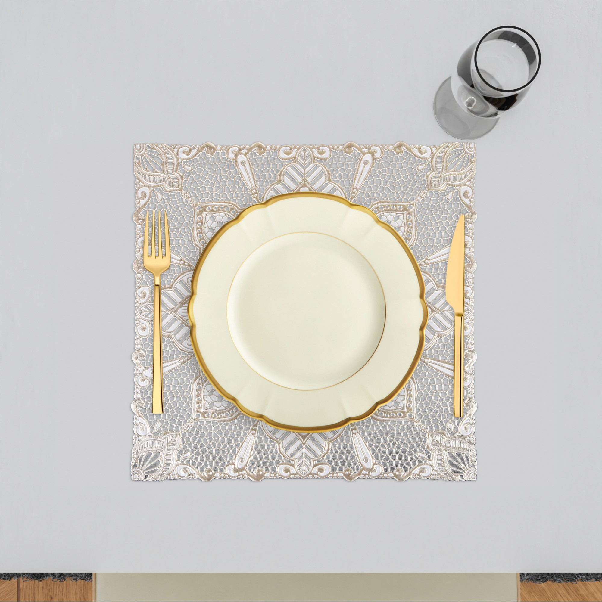 Kuber Industries  Table Mats  Square Placemat for Dining Table  Placemats for Cakes  Desserts  Leather Kitchen Placemat  Tableware Dcor  Star  Cream  Golden