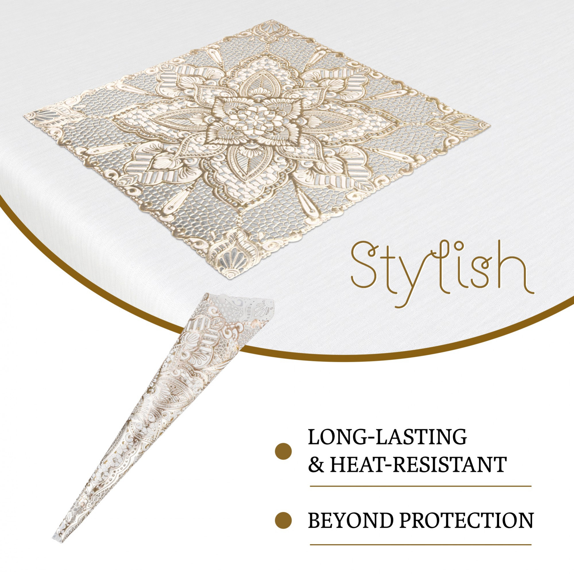 Kuber Industries  Table Mats  Square Placemat for Dining Table  Placemats for Cakes  Desserts  Leather Kitchen Placemat  Tableware Dcor  Star  Cream  Golden