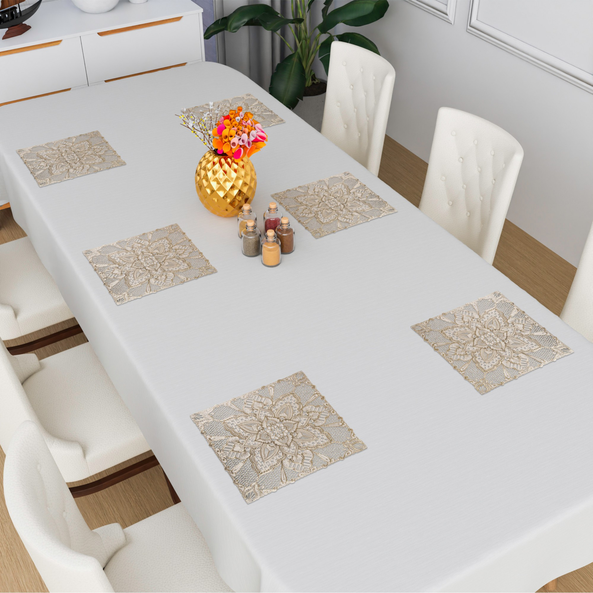 Kuber Industries  Table Mats  Square Placemat for Dining Table  Placemats for Cakes  Desserts  Leather Kitchen Placemat  Tableware Dcor  Star  Cream  Golden