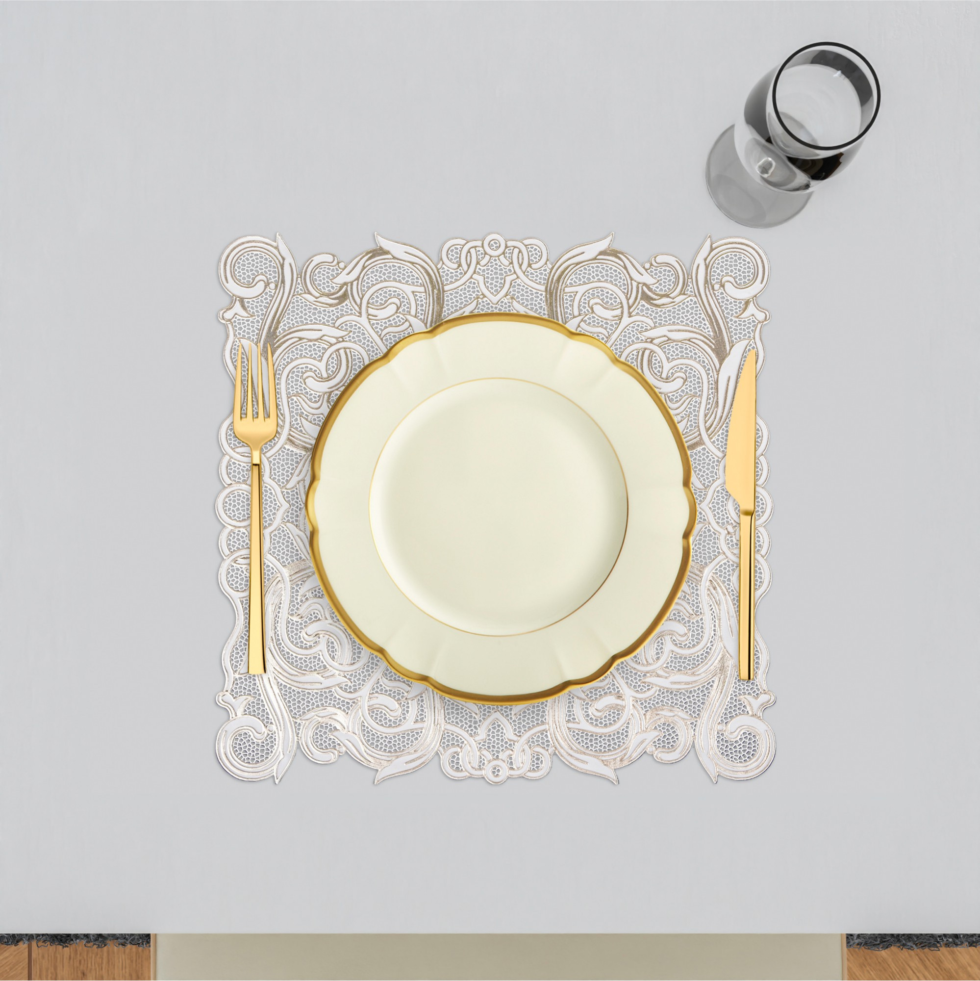 Kuber Industries  Table Mats  Square Placemat for Dining Table  Placemats for Cakes  Desserts  Leather Kitchen Placemat  Tableware Dcor  Circle Flower  Cream  Golden