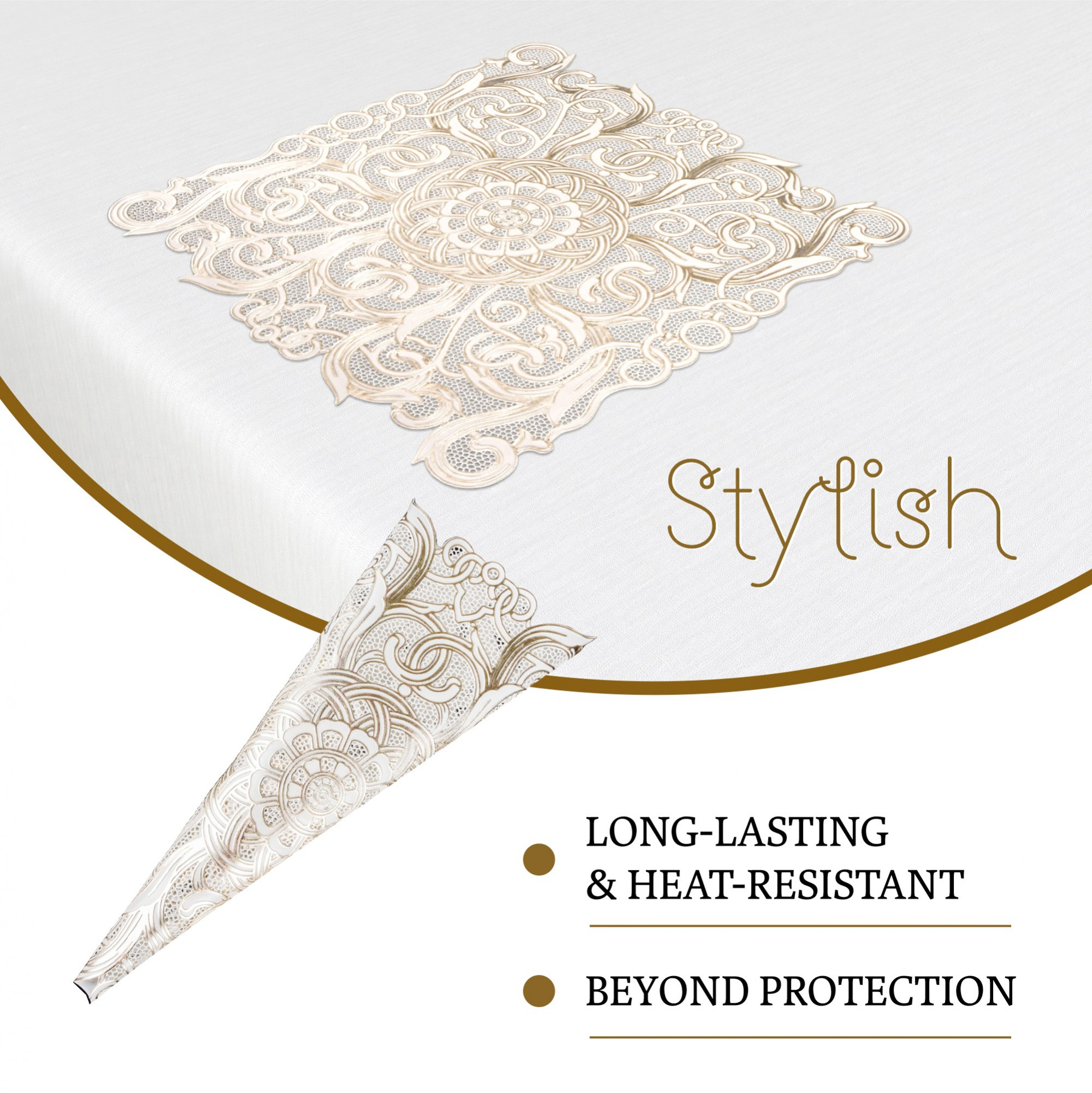 Kuber Industries  Table Mats  Square Placemat for Dining Table  Placemats for Cakes  Desserts  Leather Kitchen Placemat  Tableware Dcor  Circle Flower  Cream  Golden