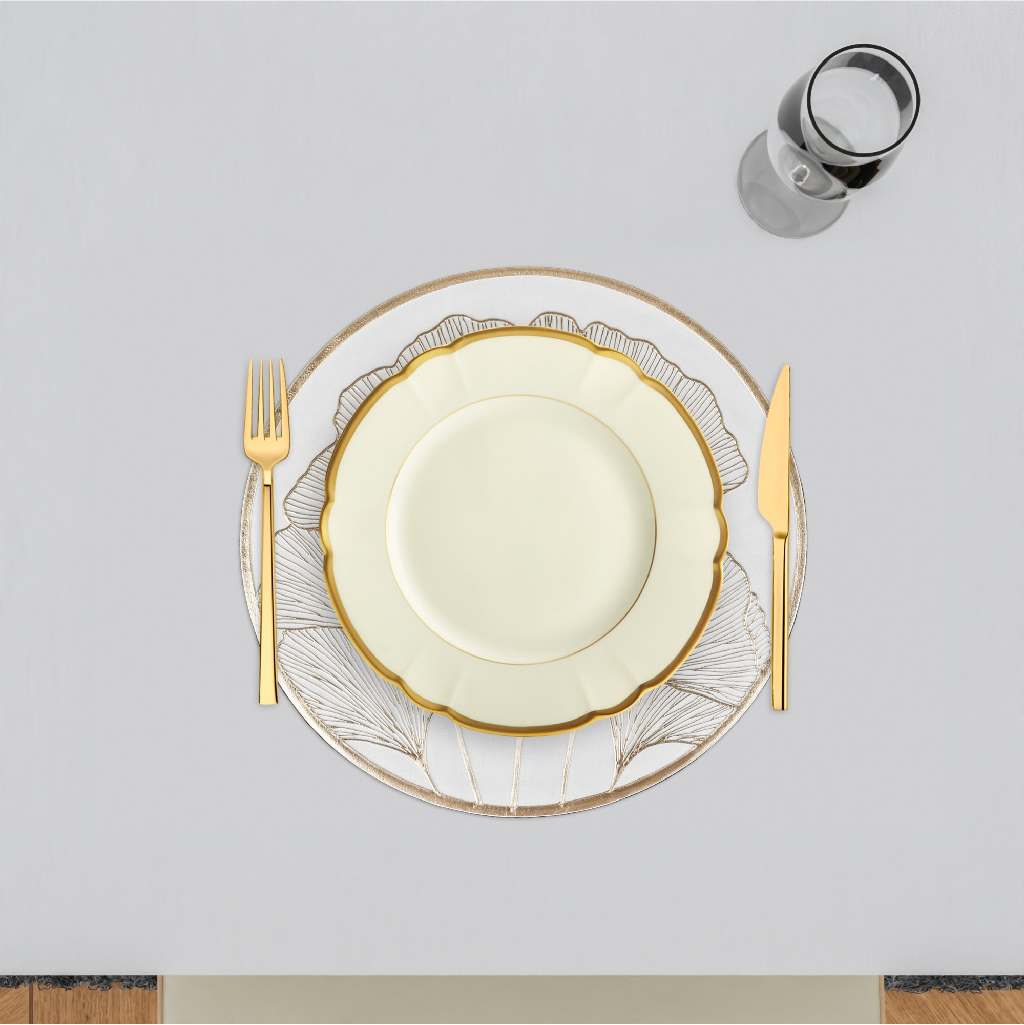 Kuber Industries  Table Mats  Tableware Dcor  Placemats for Cakes  Desserts  Leather Kitchen Placemat  Round Placemat for Dining Table  Ginko Leafs  Cream  Golden