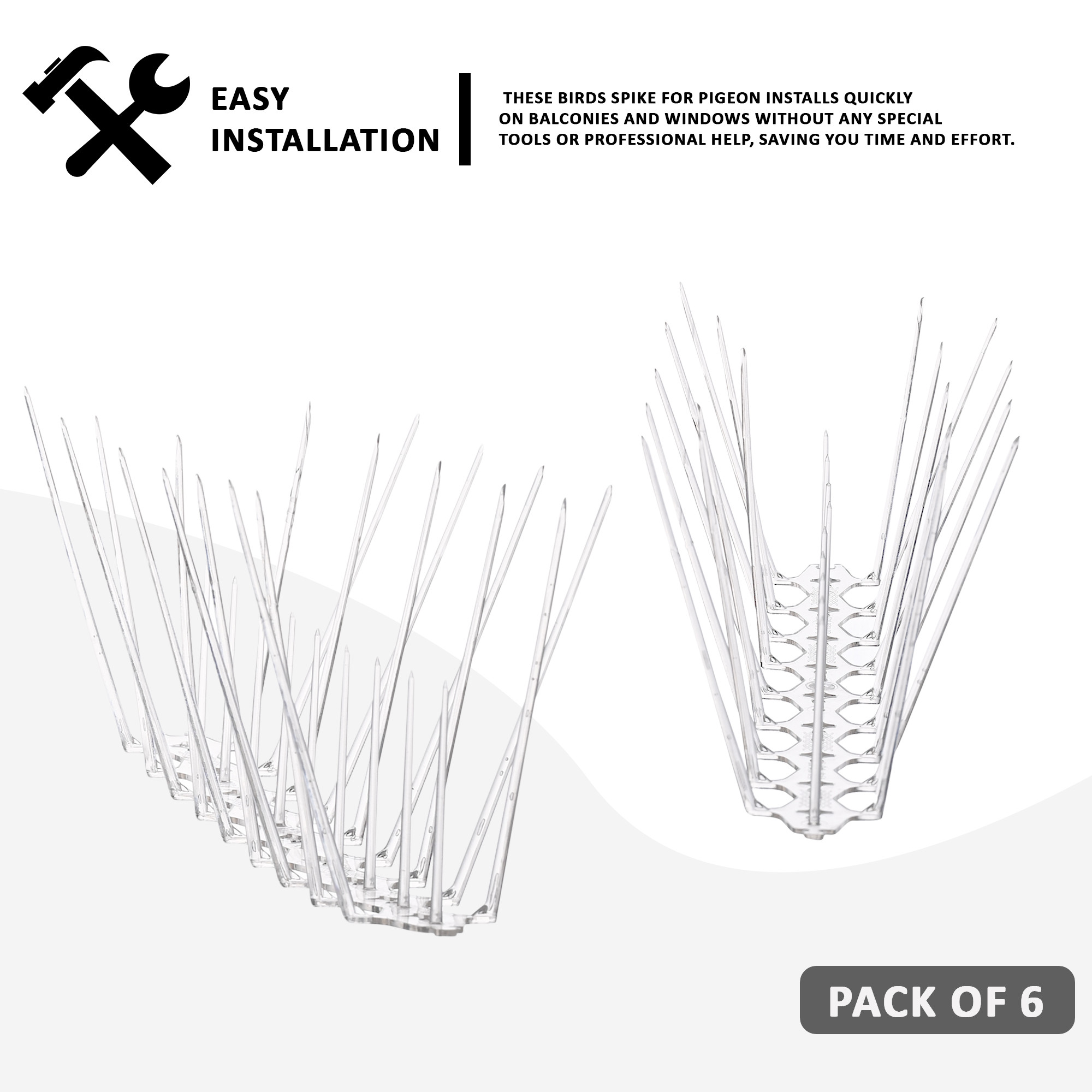 Kuber Industries  Transparent Bird Spikes For Pigeon Control  Plastic Weather Resistant Anti-Pigeon Spikes For ACWindow  Outdoor Balcony