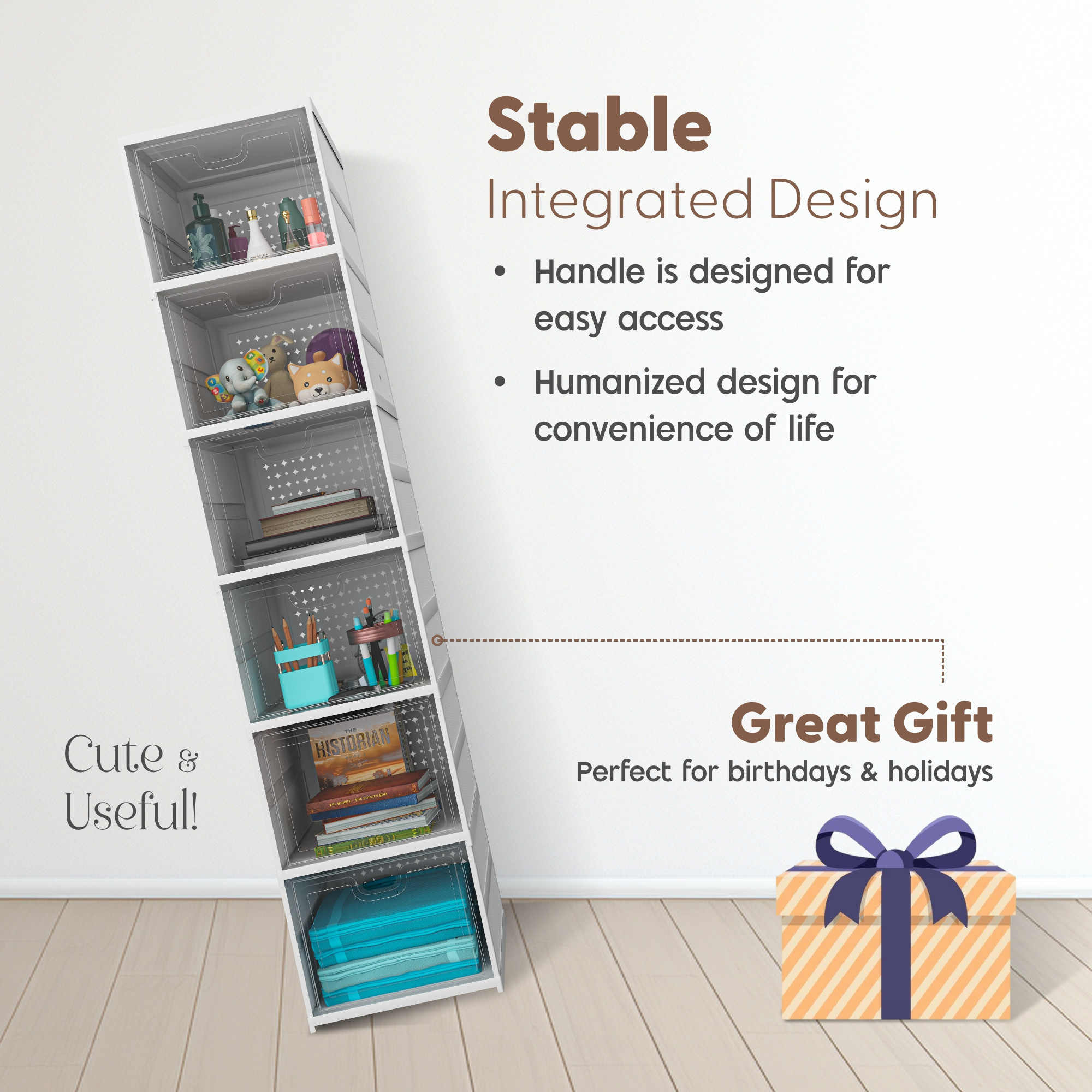 Kuber Industries  Transparent Plastic Collapsible Space Saving ClosetCabinet  Makeup Cosmetics Books  Stationary Organizer Storage Boxes for Home OfficeHostelUse  White