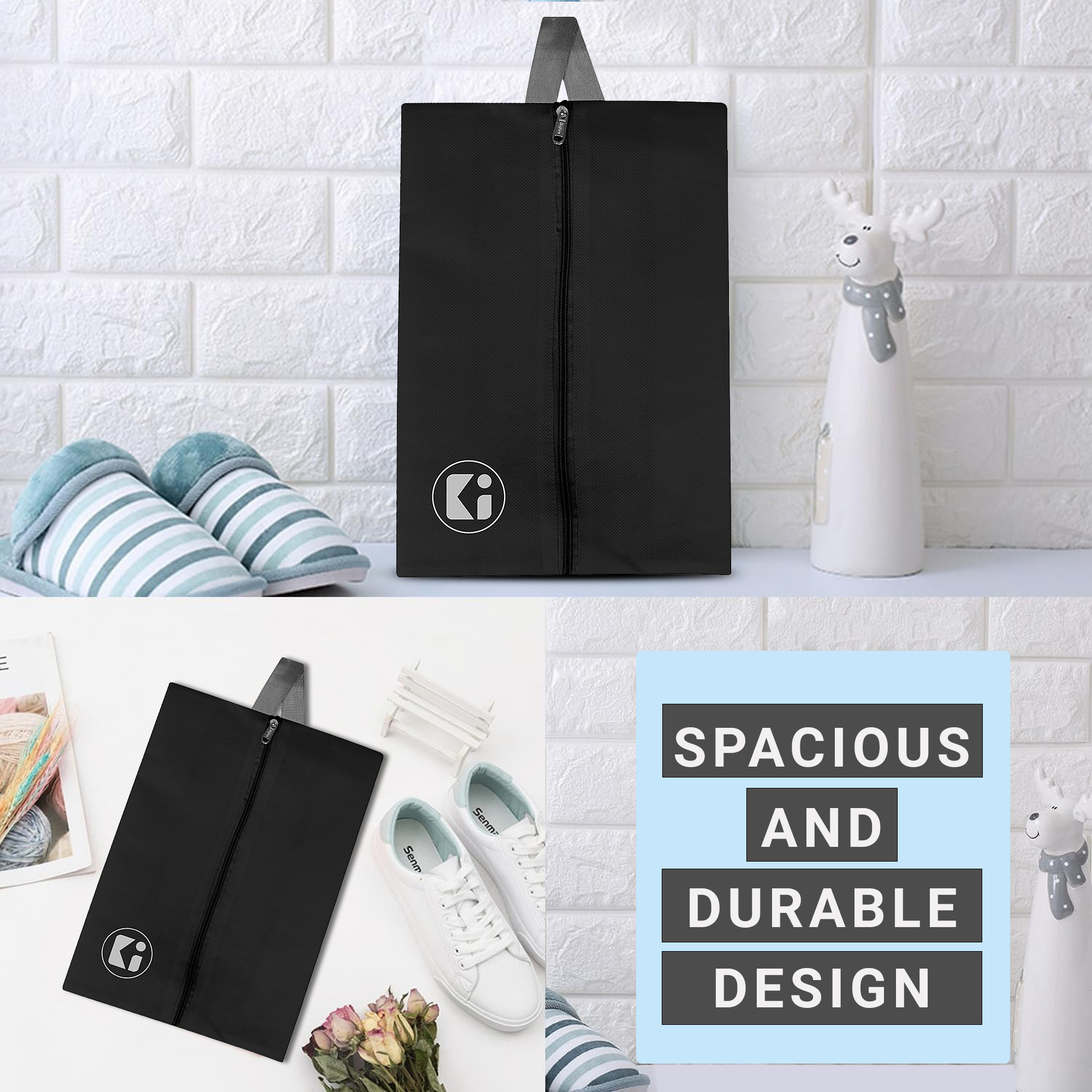 Kuber Industries  Travel Organizer  Travel Shoe Carrying Bag  Toiletry Pouch with Chain  Shoe Cover for Travel-Hiking-Adventure  Multipurpose Storage Organizer Bag  Black