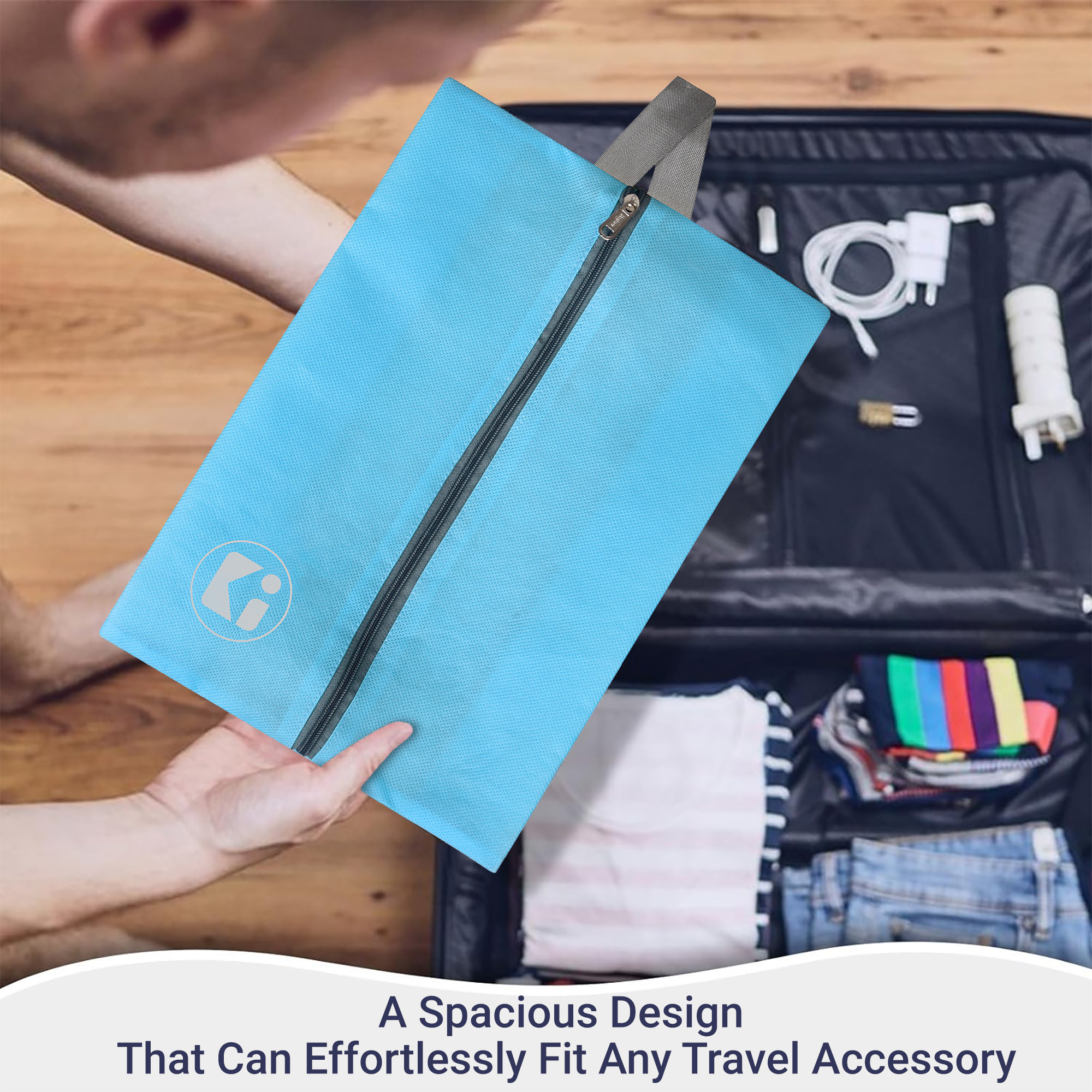 Kuber Industries  Travel Organizer  Travel Shoe Carrying Bag  Toiletry Pouch with Chain  Shoe Cover for Travel-Hiking-Adventure  Multipurpose Storage Organizer Bag  Sky Blue