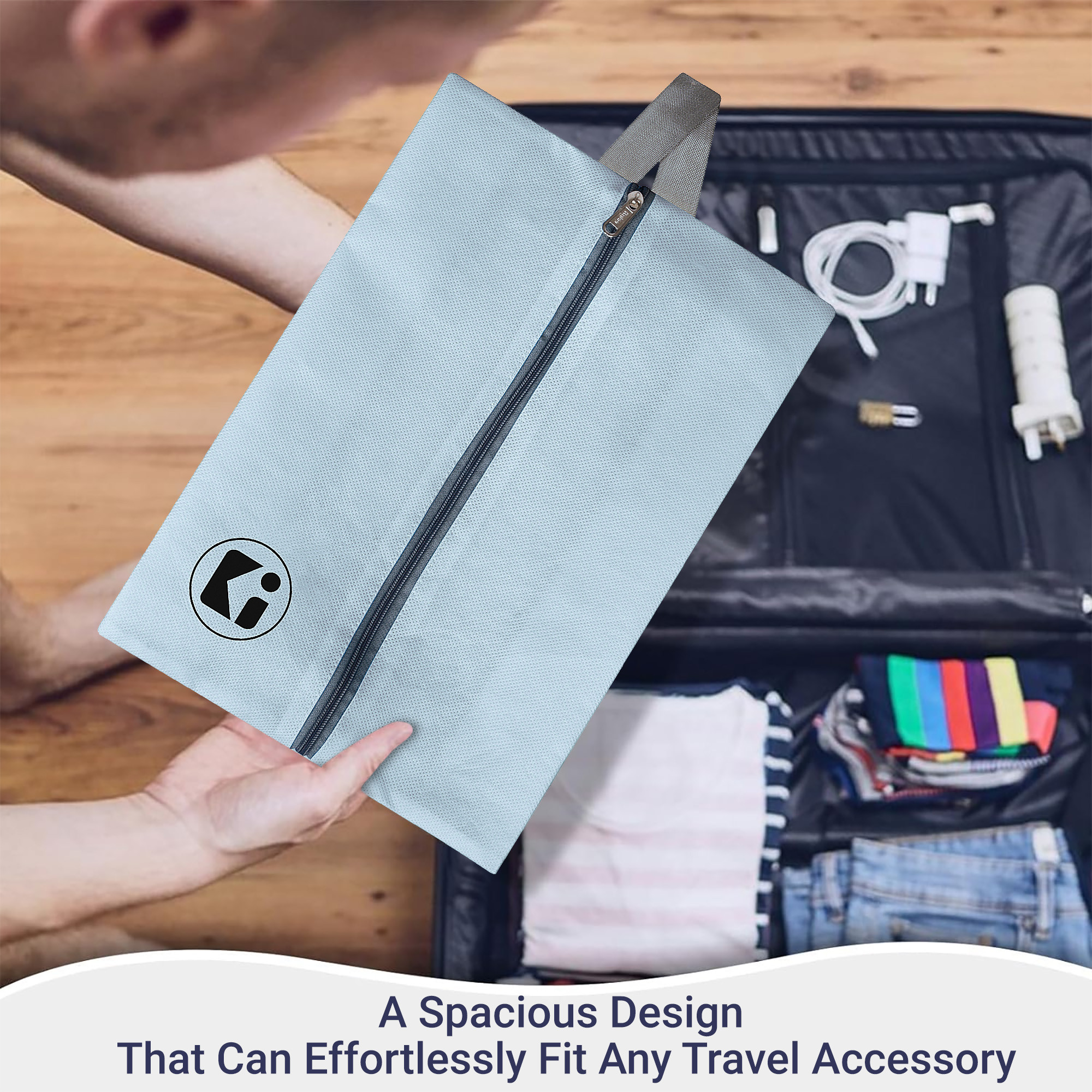 Kuber Industries  Travel Organizer  Travel Shoe Carrying Bag  Toiletry Pouch with Chain  Shoe Cover for Travel-Hiking-Adventure  Multipurpose Storage Organizer Bag  Grey