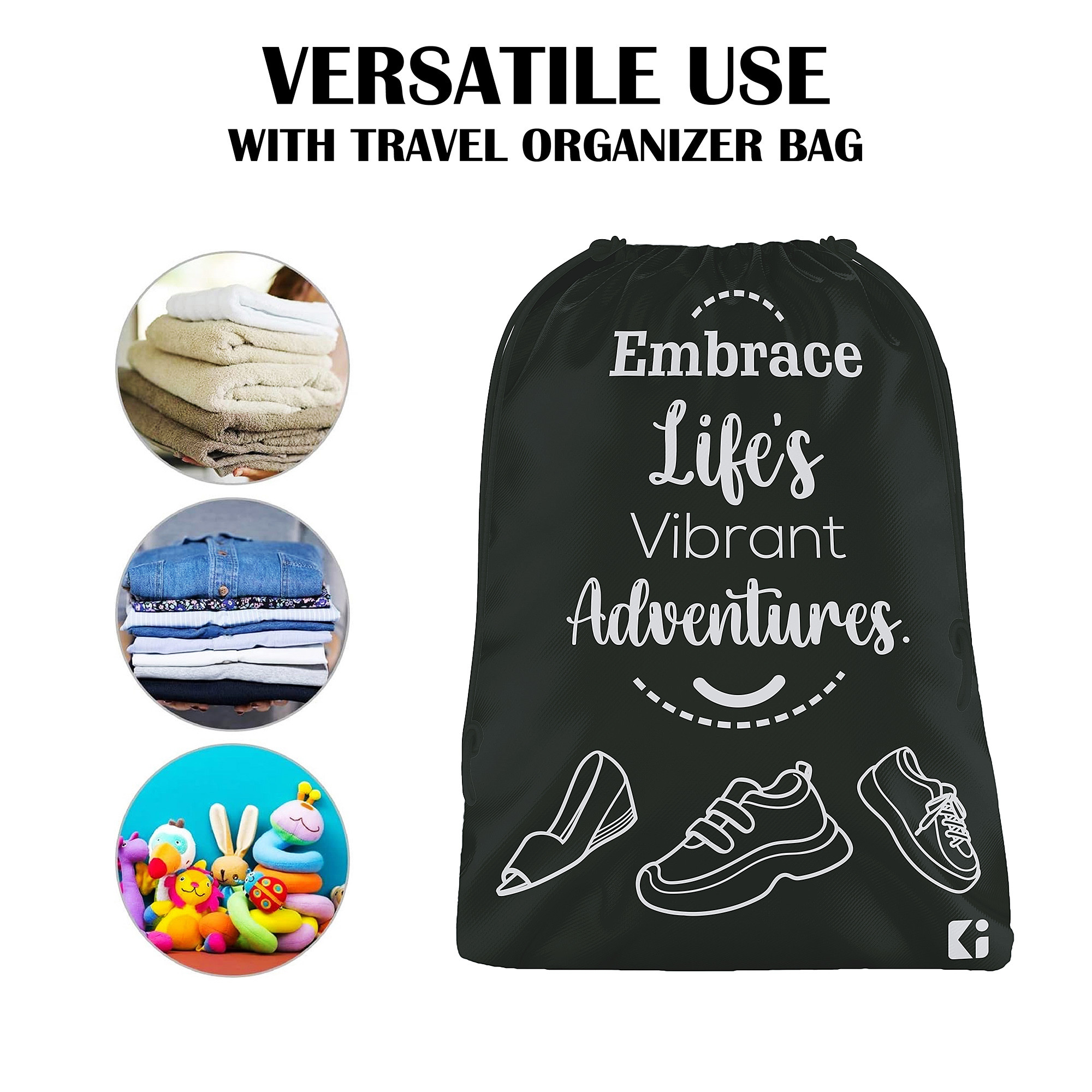 Kuber Industries  Travel Packing Bags  Travel Pouches  Parachute Travel Organizer  Organizer Bags for Travel-Hiking-Adventure  Waterproof Laundry Bag    Black