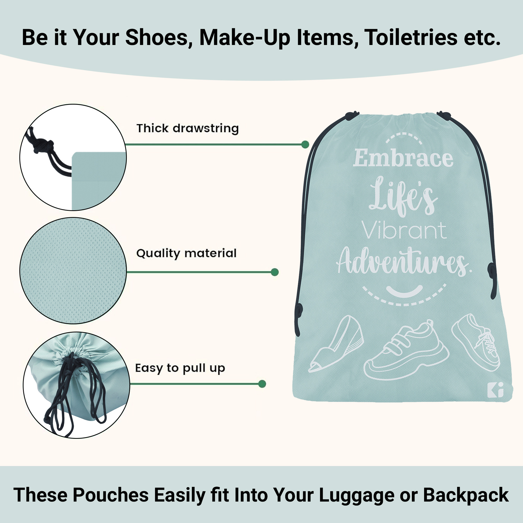 Kuber Industries  Travel Packing Bags for Clothes    Travel Pouches  Shoe  Slippers Organizer  Organizer Bags for Travel-Hiking-Adventure  Toiletry Organizer  Grey