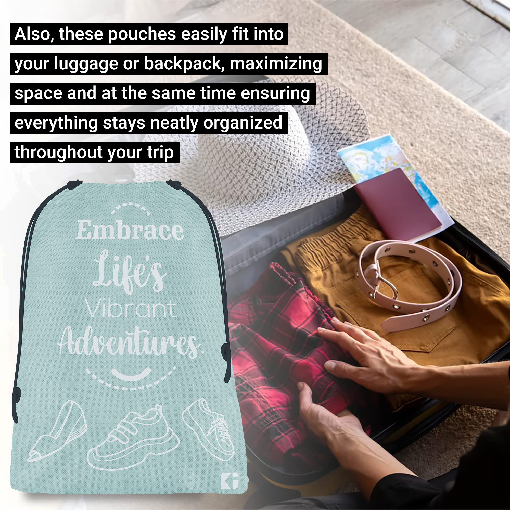 Kuber Industries  Travel Packing Bags for Clothes    Travel Pouches  Shoe  Slippers Organizer  Organizer Bags for Travel-Hiking-Adventure  Toiletry Organizer  Grey